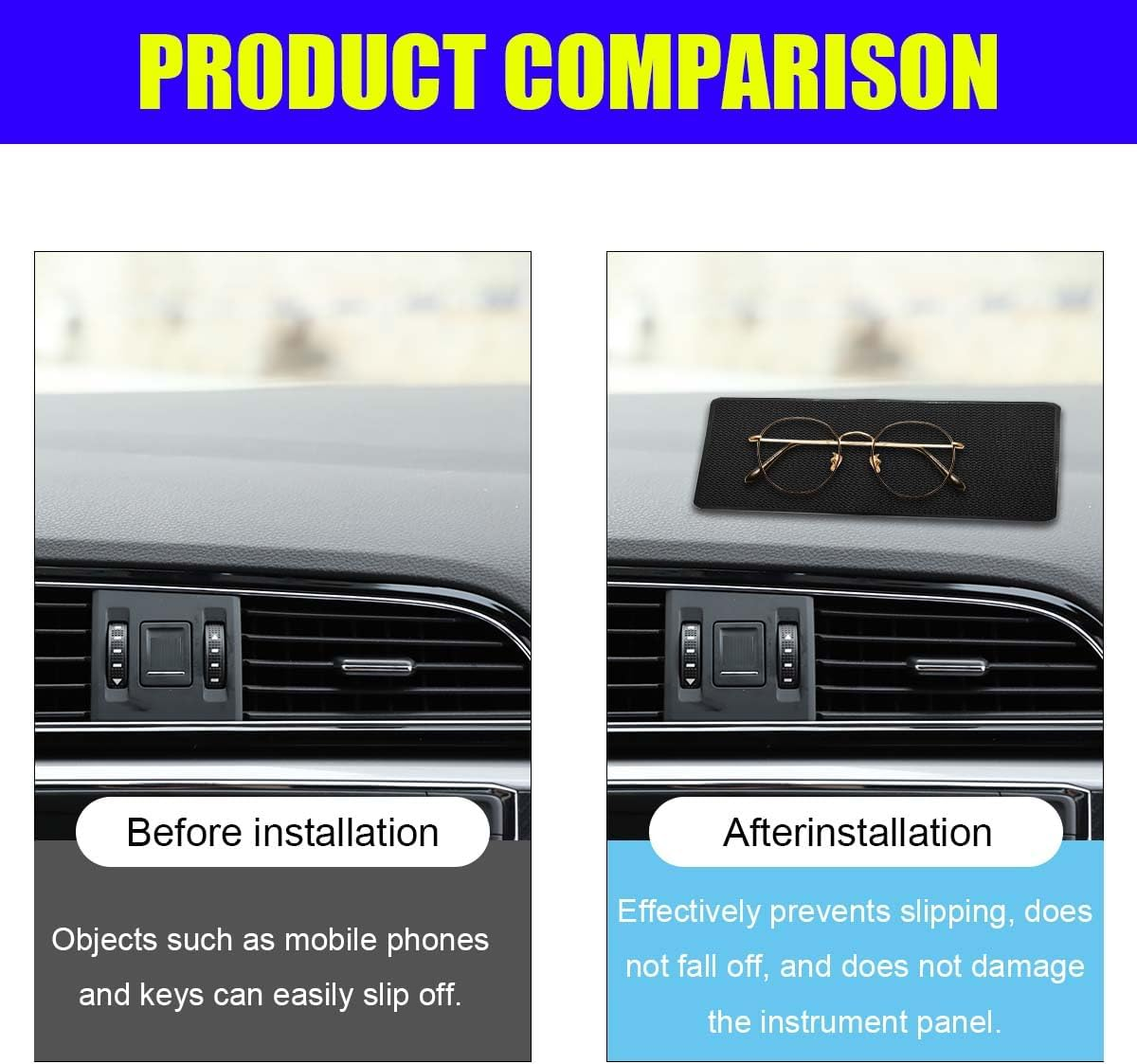 Car Dashboard Anti-Slip Silicone Pad, 10'' X 6'' Black Grid Sticky Adhesive Mat, Car Grasping Pad, Multifunctional Gripping Mat for Phones, Keys, Sunglasses, Coin, Electronic Devices (27&times;15 CM) image number 2