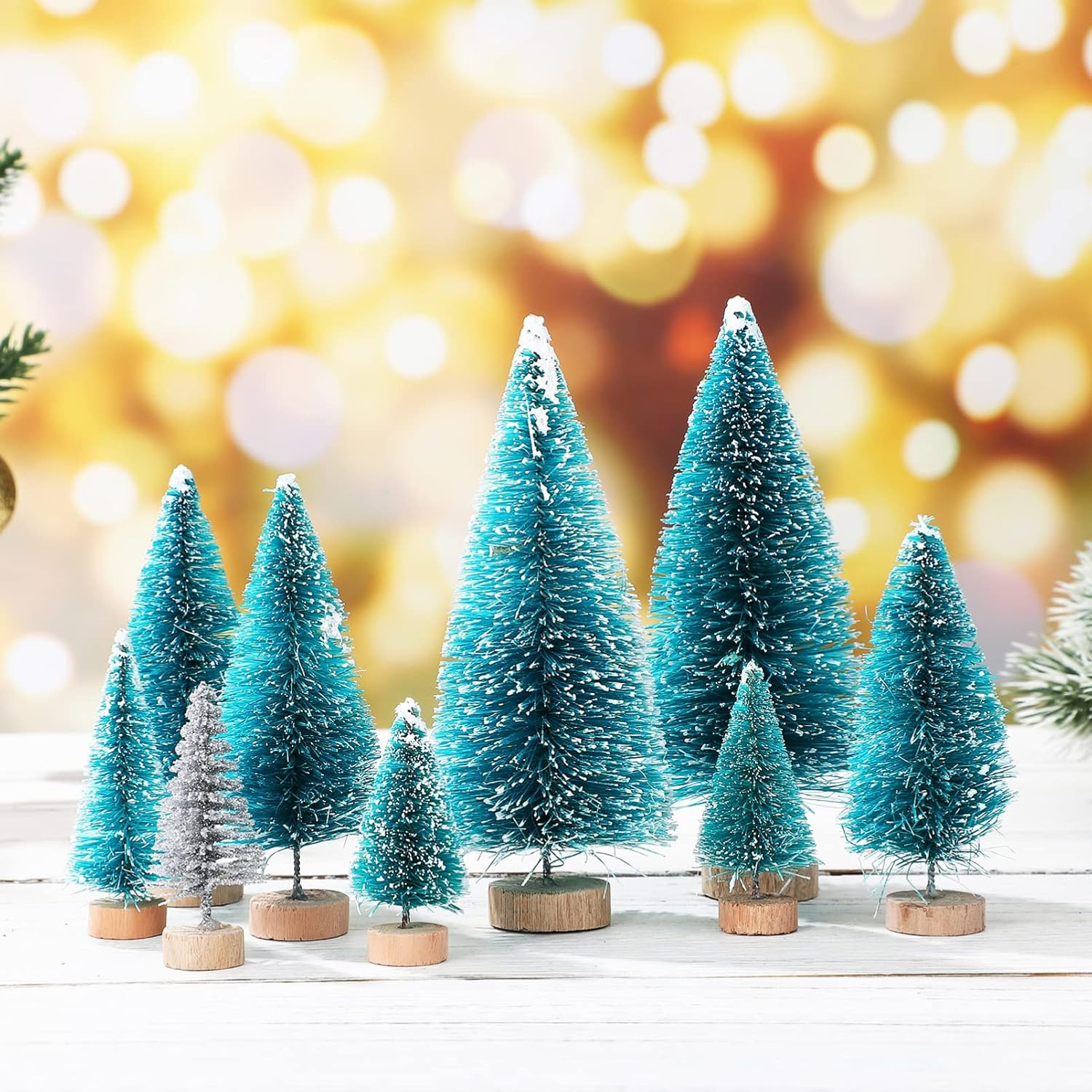 Ciieeo 84Pcs Mini Sisal Frost Trees Plastic Christmas Trees Ornaments for Desktop and Use image number 1