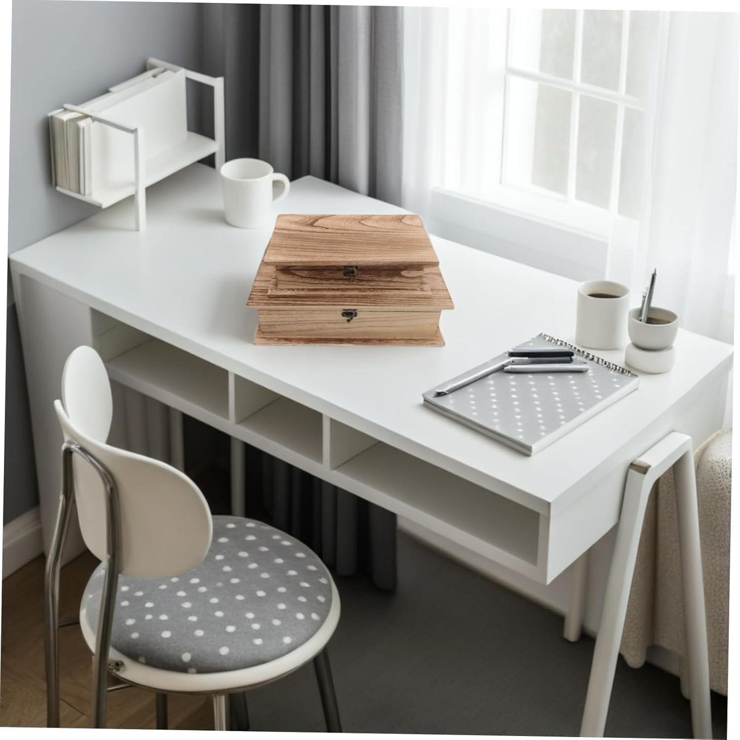 2Pcs Wooden Bible Storage Box Jewelry Organizer Keepsake Box Unfinished Wooden Multi-Purpose Desktop Organizer image number 4