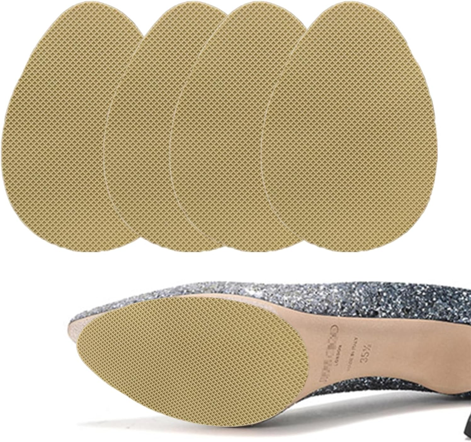 Non-Slip Shoe Pads Self-Adhesive Anti-Slip Sole Sticker Protector - Premium Odorless Silicone Non Skid Grips for High Heels with Heel Grips, 4 Black and 4 Beige, 2.5X3.5X0.06 Inches image number 3