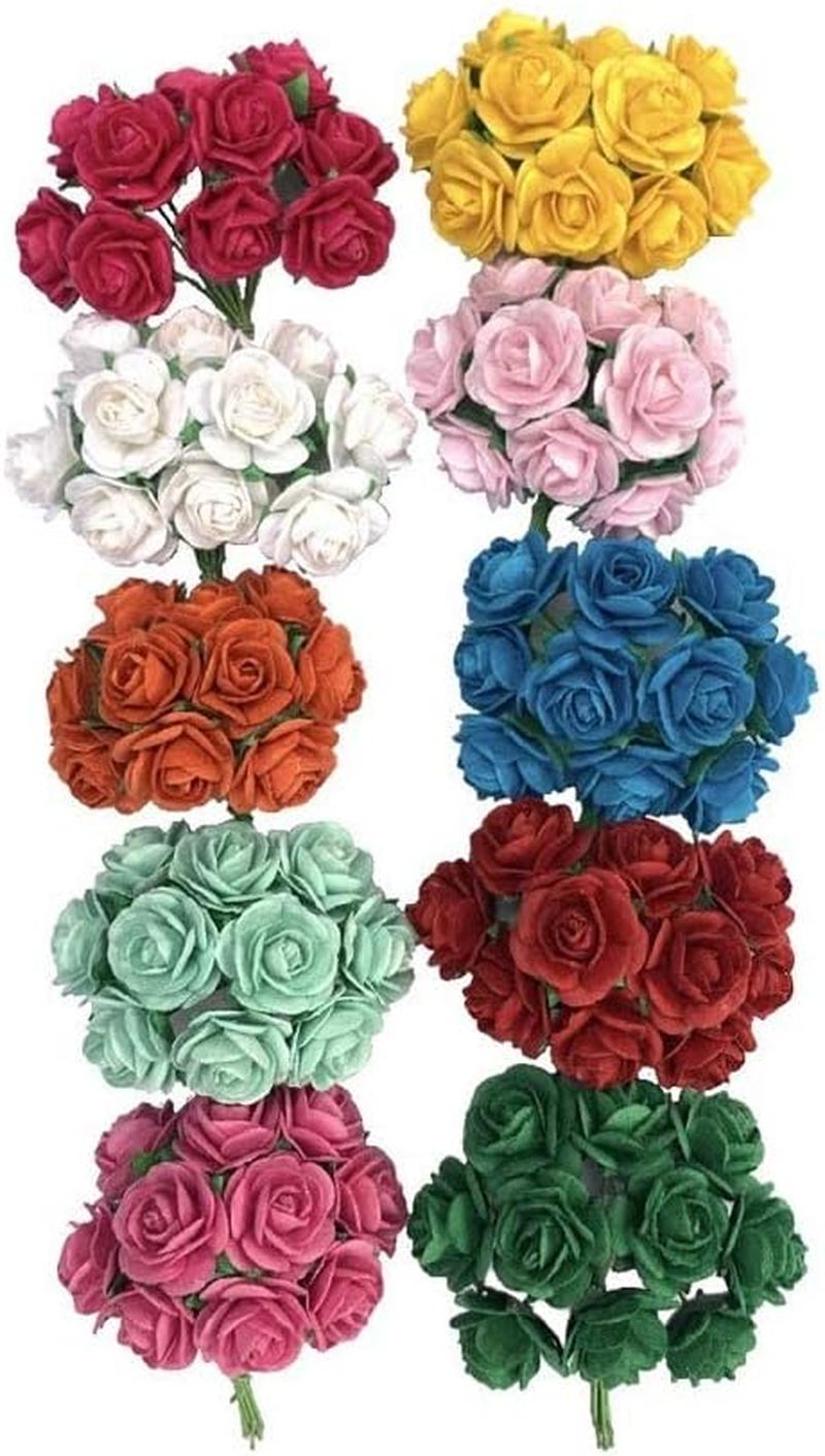 100 Mixed Color 10Mm Artificial Mulberry Paper Rose Flower Wedding Scrapbook 1.5Cm DIY Craft Scrapbook Pink Scrapbooking Bouquet Craft Stem Handmade Rose Valentines Anniversary Embellishment
