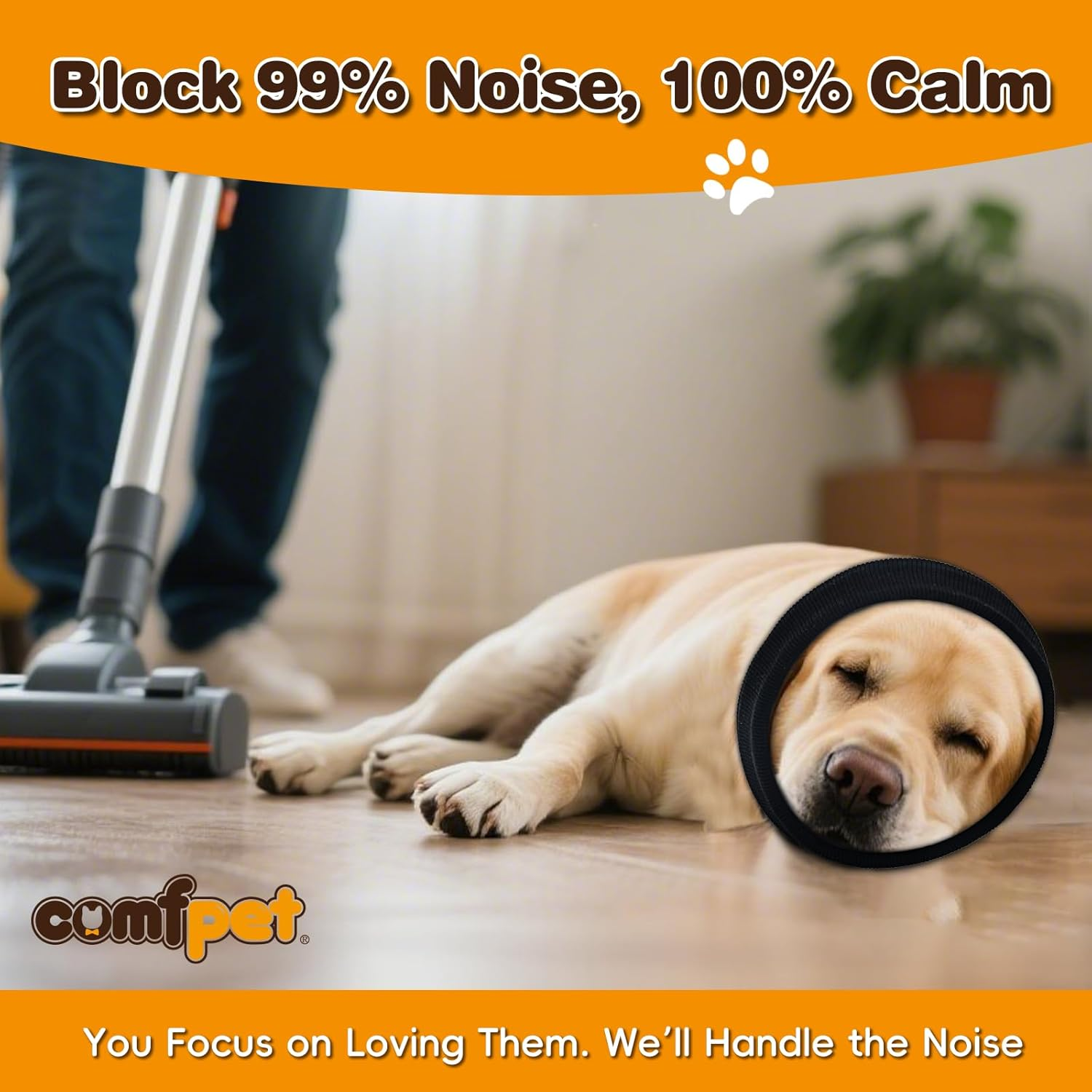 COMFPET Dog Ear Snood Noise Protection, Dogs Ear Cover for Anxiety Headband Protector, Dog Calming Hood for Grooming and Bath Drying, Pet Dogs Earmuff Head Wrap for Ear Hematoma (Black, XL)