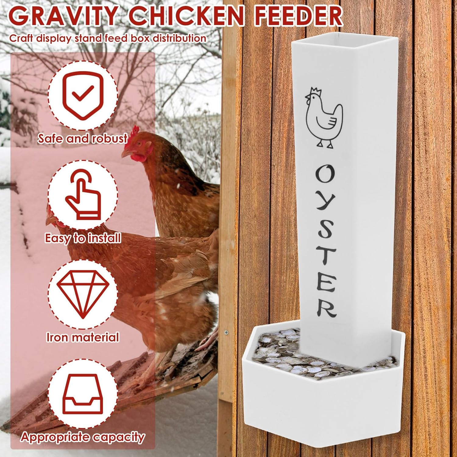 2Pcs Mount Feeder, Flexible Installation Chicken Grit and Oyster Shell Feeder with Lid for Chicken House Raising image number 6