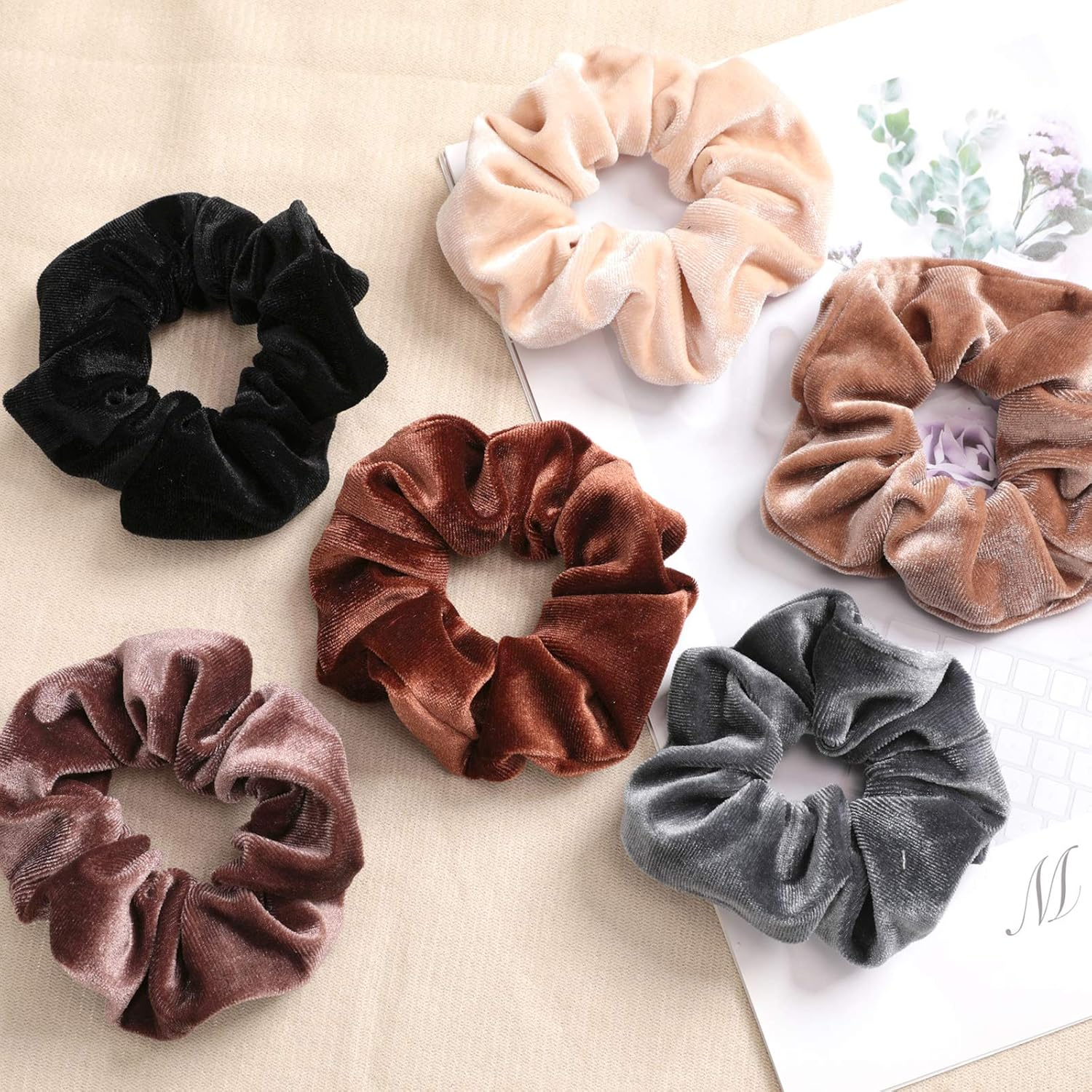 VENUSTE Scrunchies for Women, Premium Velvet Scrunchy for Hair, Neutral Colors Elastic Thick Bands, Soft Ropes Ponytail Holder Hair Accessories, 12 Pack