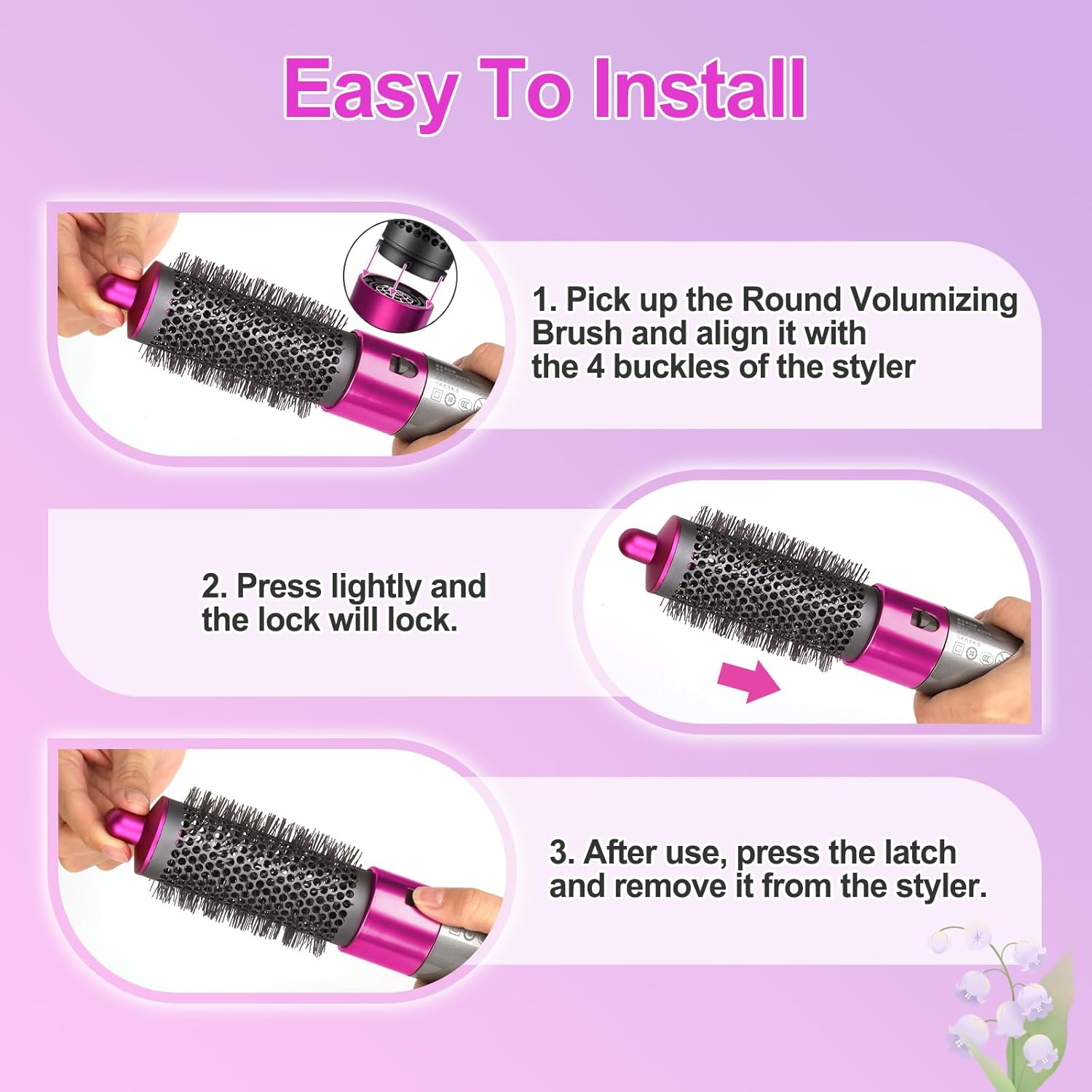 PUREGUST round Brush Attachment for Dyson Air Wrap Oval round Volumizing Brush for Dyson Airwrap Accessories, Rose image number 4
