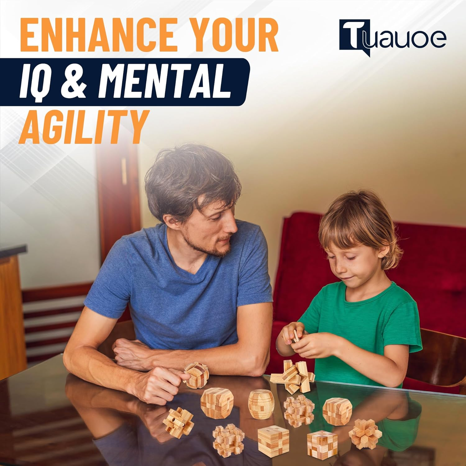 Tuauoe Wooden Brain Teaser Puzzles, 9Pcs 3D Brain Teasers for Adults Teens Kids, Logic Mind Puzzle Box Lock Toy Removing Assembling 3D Small Puzzle Gift Set, Small 3D Unique IQ Hand Puzzles image number 4