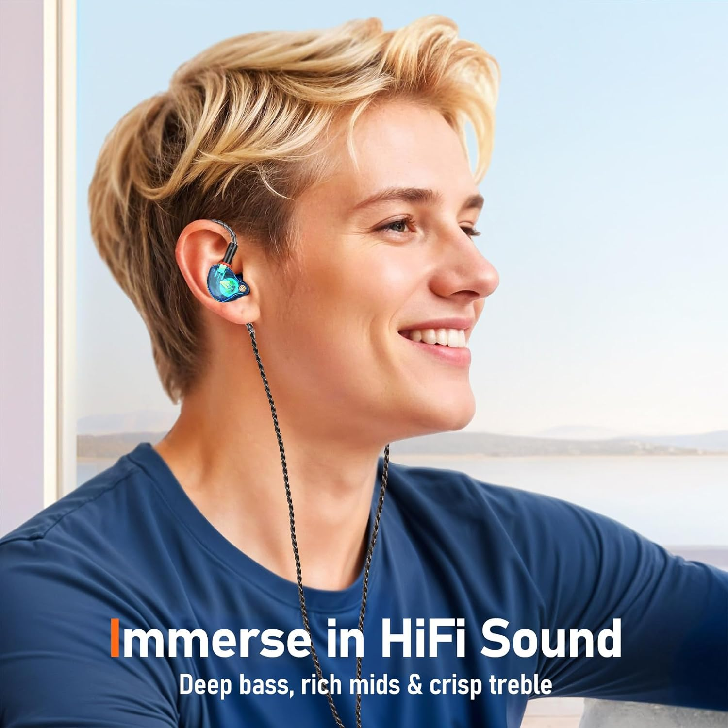 Vibes 202M Wired Earbuds - Hifi in Ear Monitor Headphones, MMCX to 3.5Mm W/Mic, Noise-Isolating Ear Buds & Clear Sound Deep Bass, Comfort-Fit Gaming Earphones - Silver Plated Cord, Carrying Case image number 2