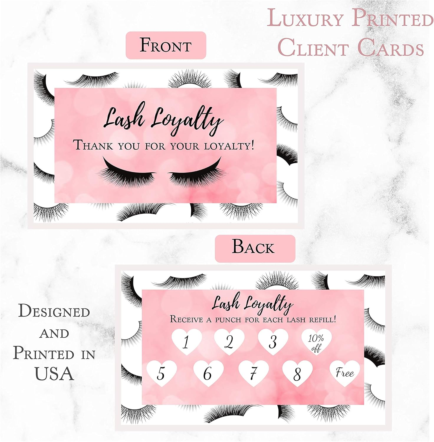 Lash Extension Aftercare Instructions Card | 100 Pack | Size 3.5X2" Inches after Care (2-3 Week Fillers) | False Lash Print with Bubbly Pink Inlay Design (Lash Extension Loyalty 250Pk) image number 1