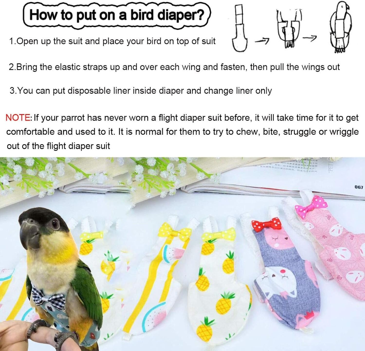 QBLEEV Bird Diaper Cockatiel Clothes Flight Suite, Reusable Parrot Nappy with Waterproof Inner Layer, Cute Pigeon Pants Urine Wet Suit Costume for Conure Macaw African Budgies Sun Parakeet image number 2