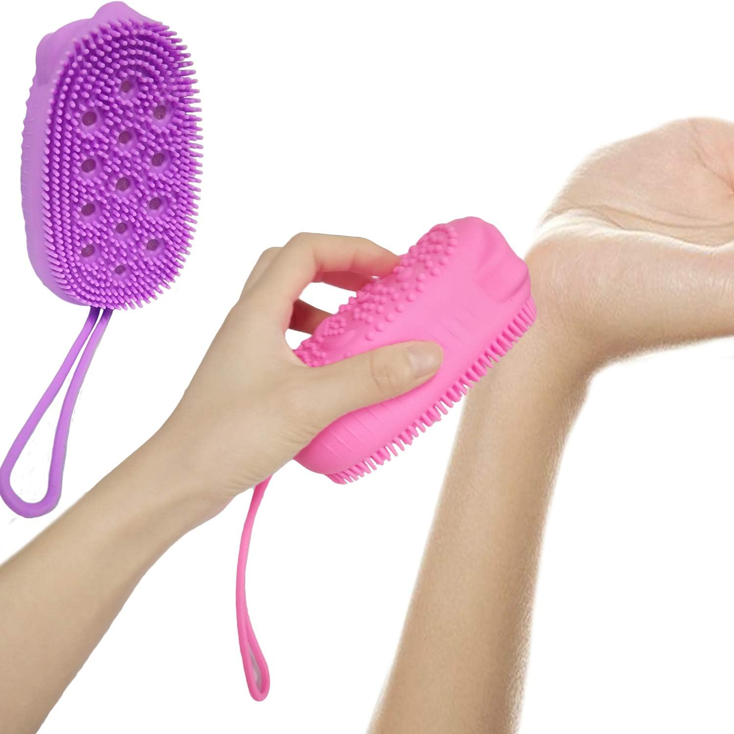 4 Pack Silicone Bath Body Brush for Girl, Exfoliating Body Scrub Brush, Shower Cleansing Scrubber Brush for Princess, Double Sided Silicone Sponge Bath Brush with Soft Brush Head and Hard Massage Ball image number 4