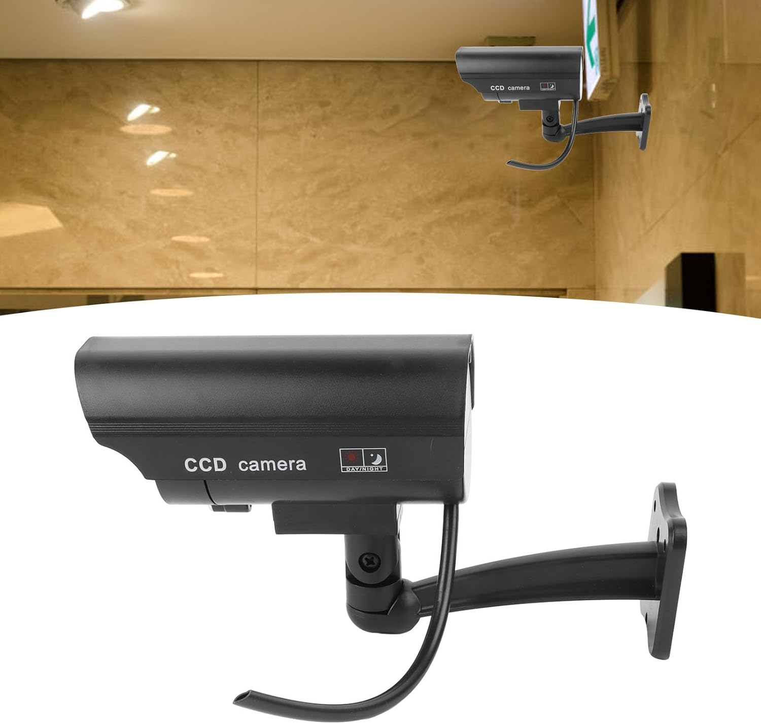 Dummy Fake Security Camera, Simulated Surveillance Security CCTV Dome Camera with Red Flashing Lights and Warning Sticker, Fake CCTV Surveillance System for Indoor Outdoor image number 3