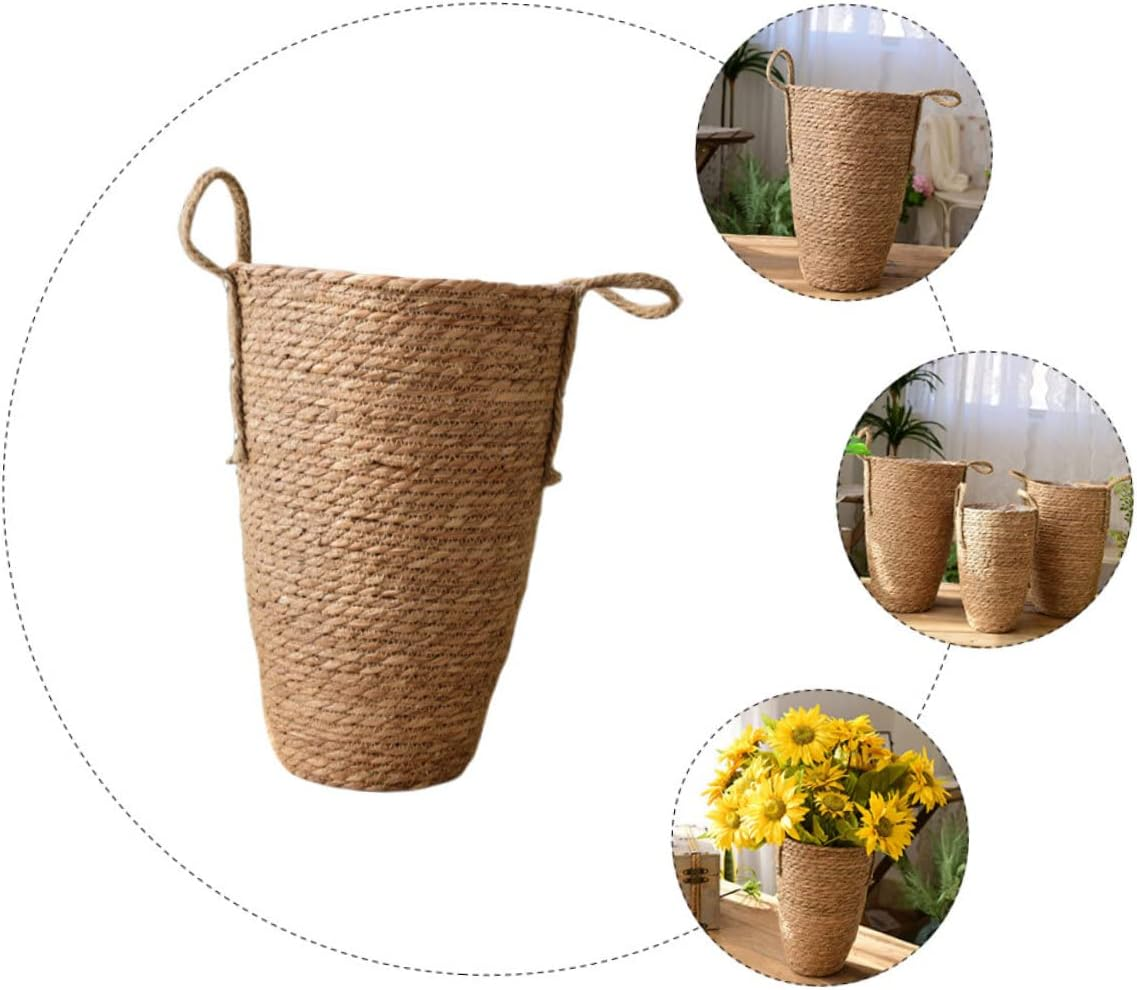 Alipis Handmade Woven Flower Basket Decorative Storage Pot for Organizing Toys Crafts and Supplies Rustic Rattan Planter for Home Decor and Indoor Gardening
