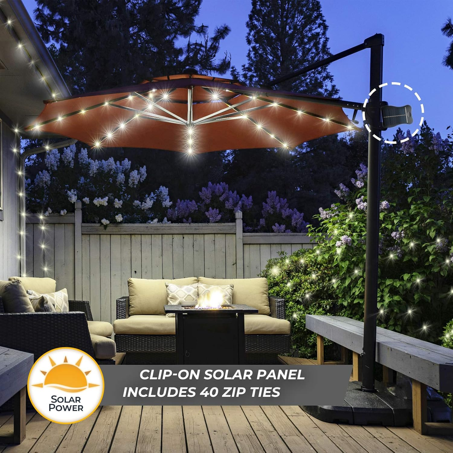 ANGMLN 1 Pack Patio Umbrella Lights Solar Powered Outdoor 8 Modes 112 LED Parasol String Light Waterproof Umbrella Pole Solar Lights for Patio Camping Tents image number 3