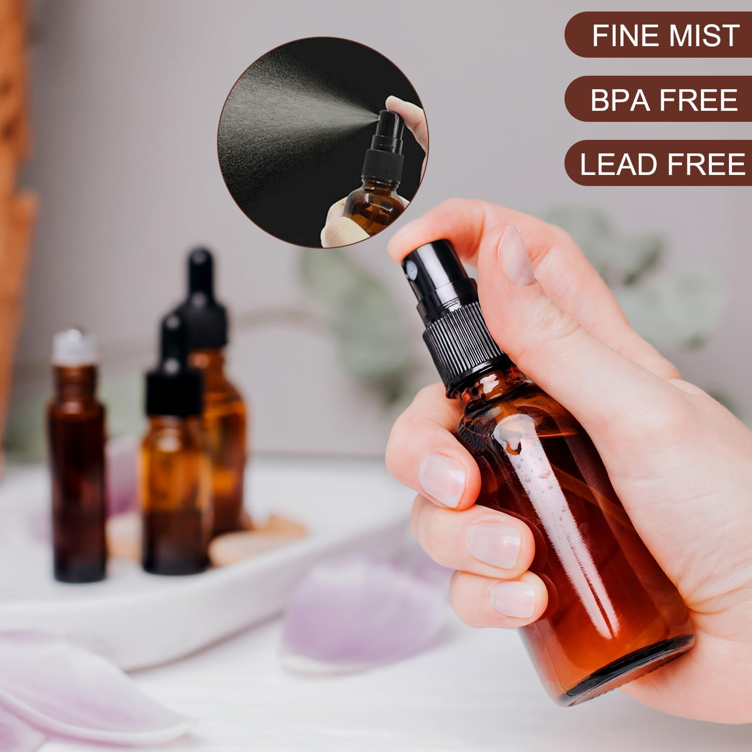 4 Oz Amber Glass Spray Bottles - Small Empty Fine Mist Spray Bottle for Essential Oil,Face - Mini Dark Spray Bottles With,Included 4 Sprinkler, 1Funnels,1 Droppers, 4 Labels image number 5