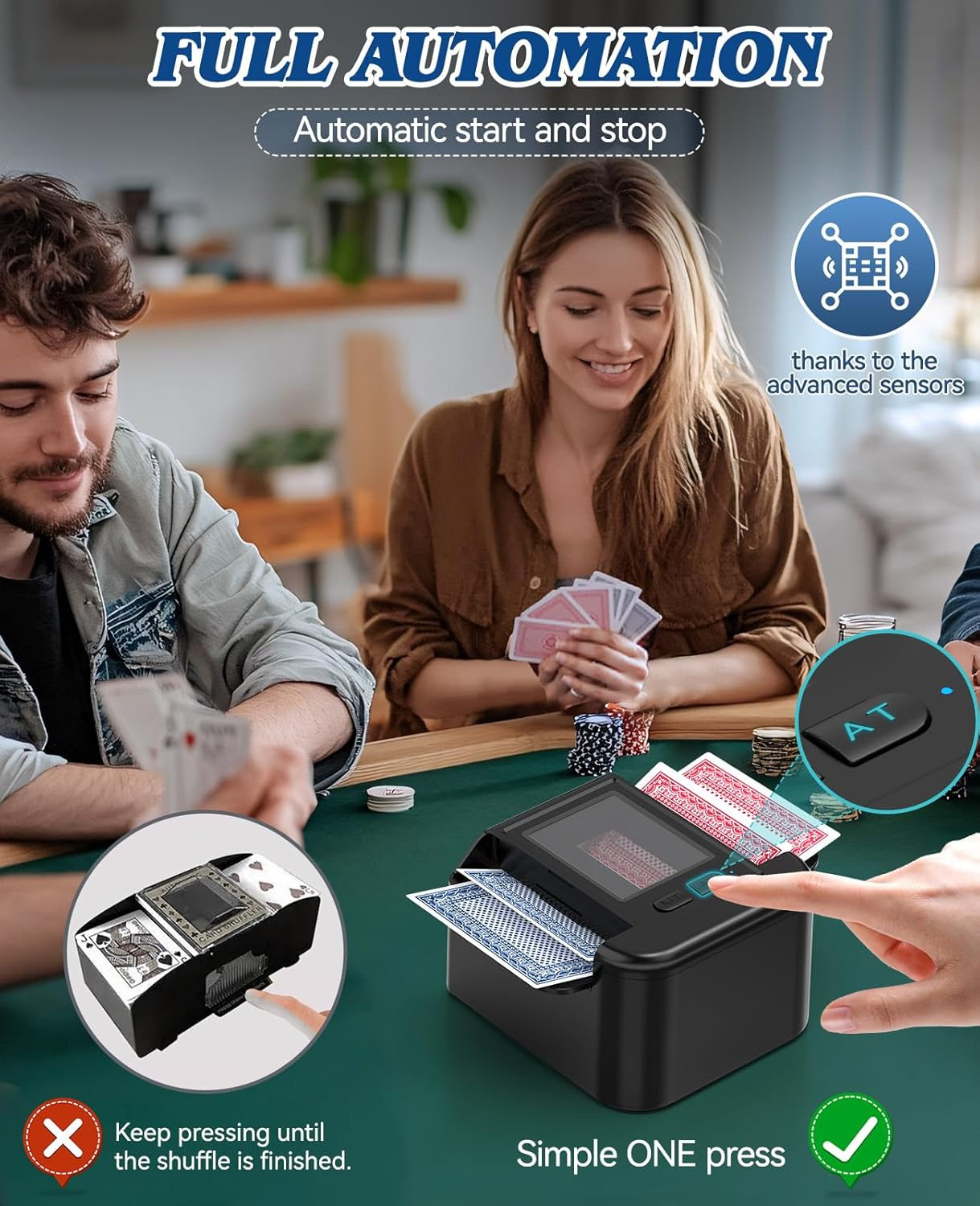 Automatic Card Shuffler 1-2 Decks, Beedove Rechargeable Card Dealer Machine, Fast, Reduced Jams, Ultra-Quiet Shuffle,Ideal for Poker, UNO, Blackjack, Skip-Bo, Home Card Games (Black) image number 2