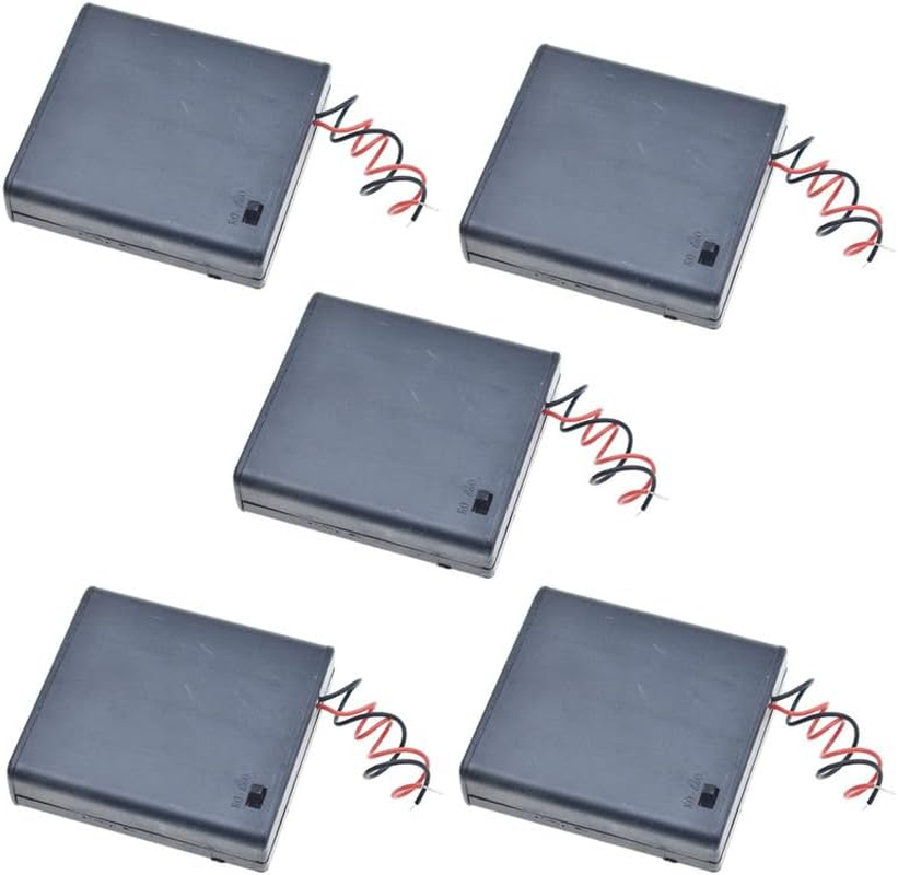 5Pcs On/Off Switch 4 X 1.5V AA Battery Case Holder Leads Black with Cap image number 3