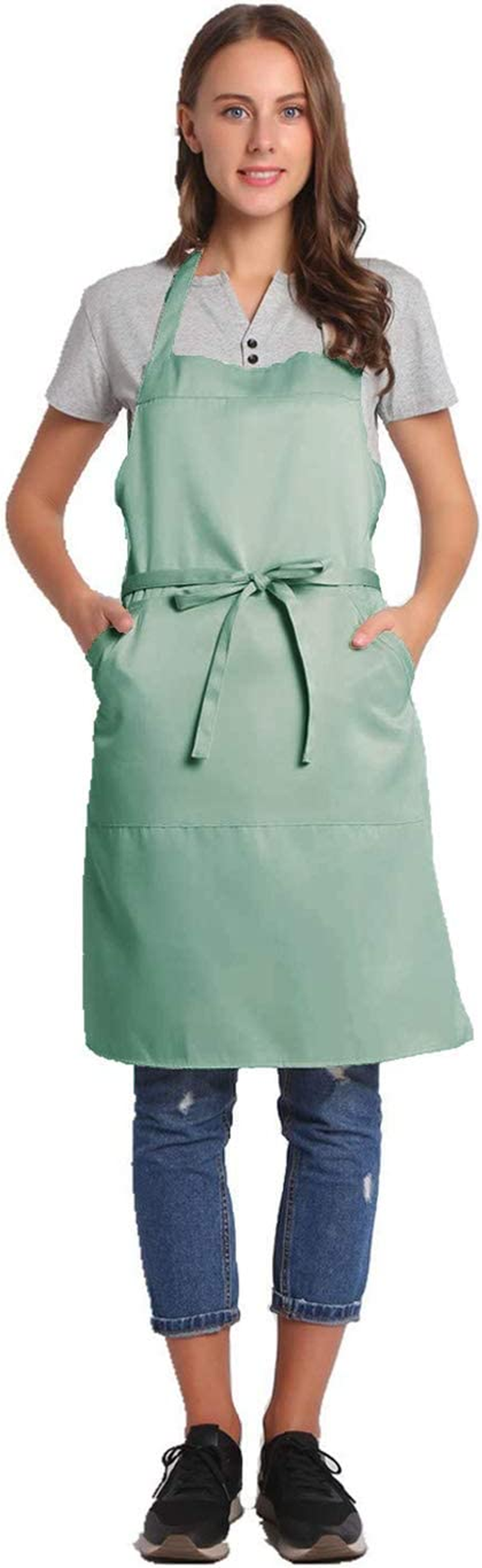 BIGHAS Adjustable Bib Apron with Pocket Extra Long Ties for Women Men, 18 Colors, Chef, Kitchen, Home, Restaurant, Cafe, Cooking, Baking (Scuba Blue)