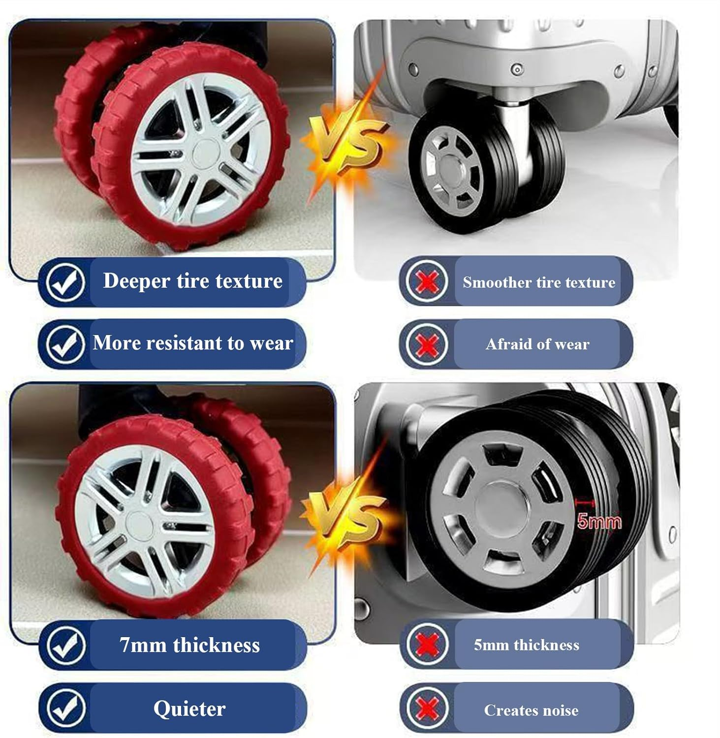 Luojinluoda Luggage Wheel Protectors Covers 8 Pieces Suitcase Wheel Protectors Designed for Luggage Protection with Black Silicone Cover Featuring Wear-Resistant Anti-Noise Properties image number 5