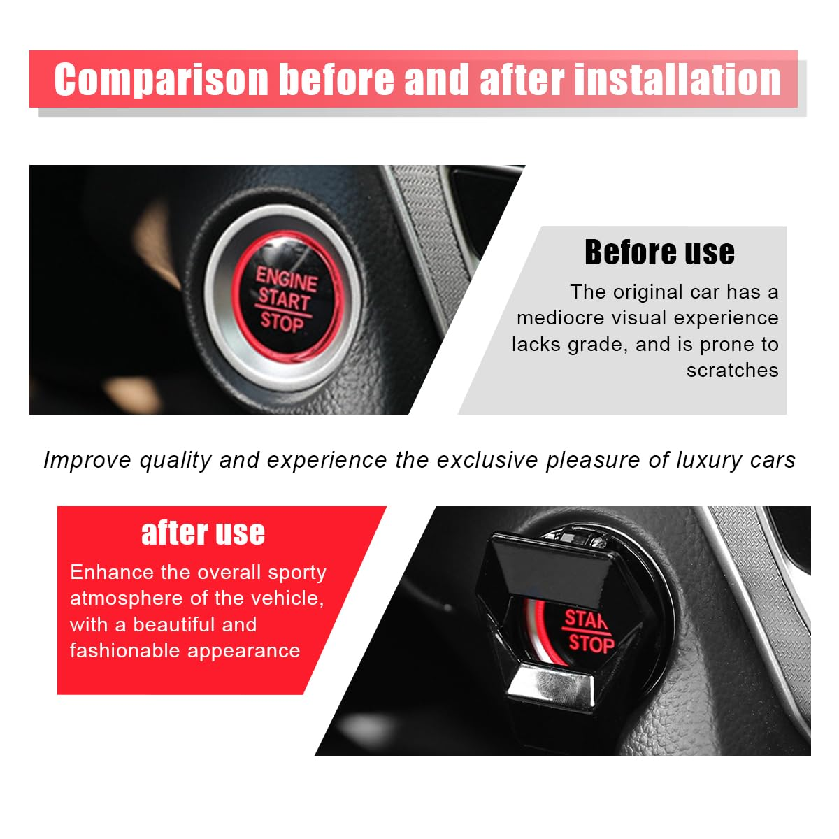 Car Engine Start/Stop Button Cover, Zinc Alloy Car Push Button Start Cover Car Power Control Trim, Universal Key Ignition Switch Protective Cover for Cars, Suvs (Black) image number 6