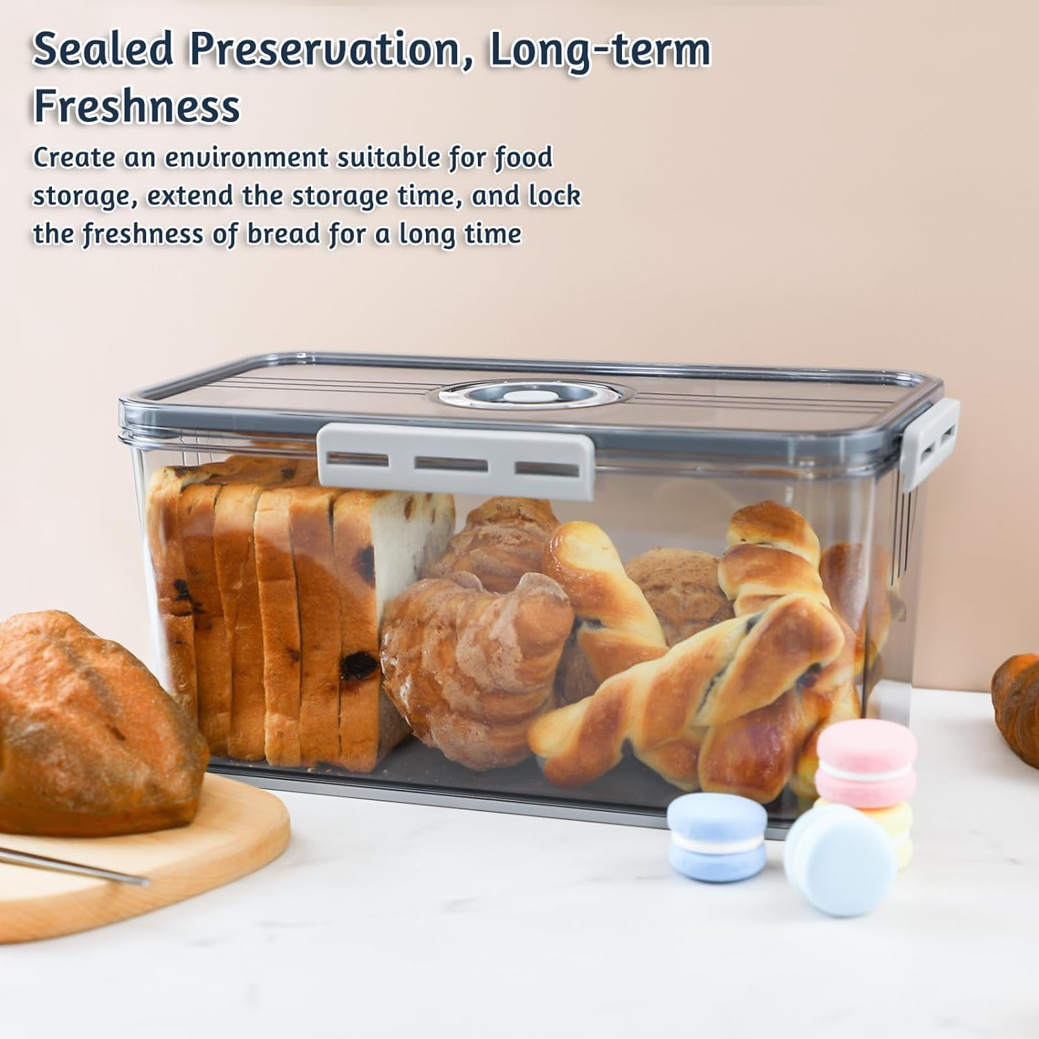 Bread Box with Lid for Kitchen Counter,Time Recording Bread Keeper with Lid,Bread Containers Storage Airtight for Homemade Bread, Toast, Bagel, Donut and Cookies image number 2