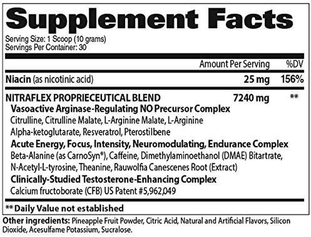 GAT Clinically Tested Nitraflex, Testosterone Enhancing Pre Workout, Pineapple, 300 Gram