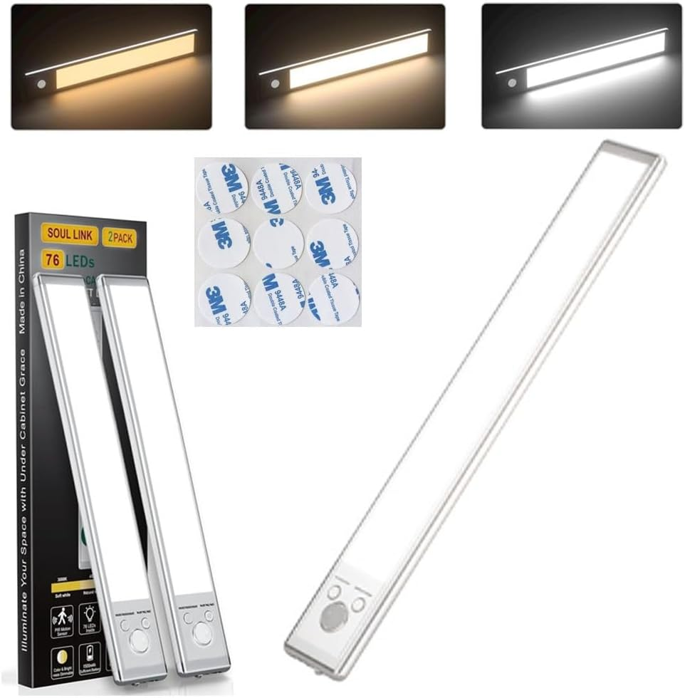 66LED Rechargeable Motion Sensor under Cabinet Lights,Battery Operated Motion Light Indoor,Magnetic Dimmable Closet Light,Wireless Counter Lights Sensored,Undercounter Strip for Kitchen Hallway image number 2