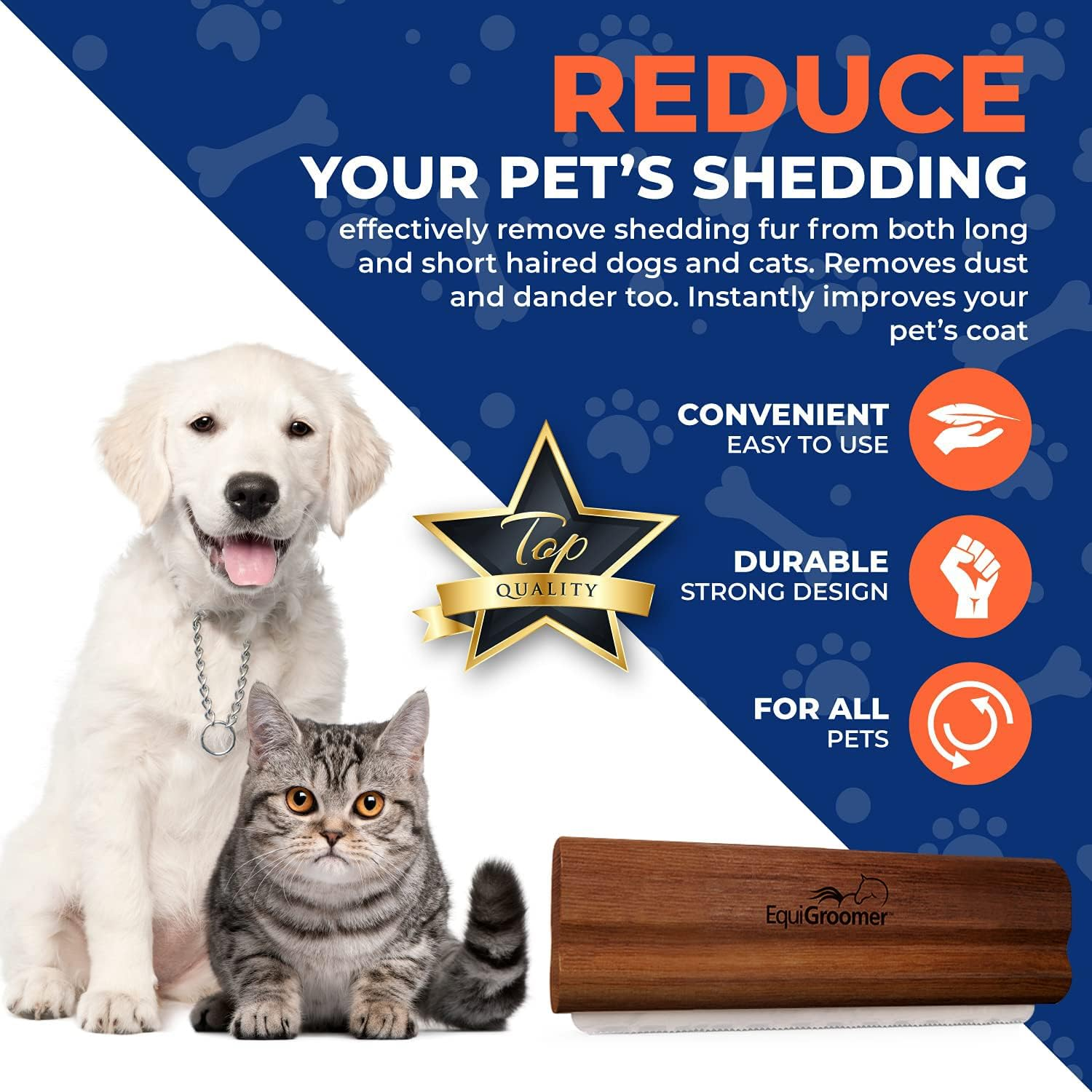 Equigroomer Deshedding Brush for Dogs and Cats | Undercoat Tool for Large and Small Pets | Comb Removes Loose Dirt, Hair and Fur While | Perfect for Short and Long Hair Grooming Shedding (5", Brown)