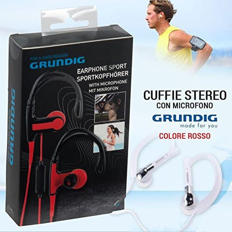 GRUNDIG Stereo Headphones + Microphone Headset Sport for Smartphone Ipod MP3 Player Red image number 1