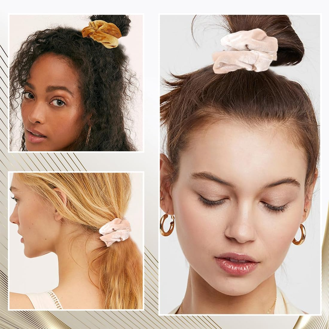 Pack of 3 Women'S Velvet Scrunchies with Zip Pocket, Girls Elastic Cable Elastics, Scrunchies Hair Scrunchies with Hidden Zip Pocket, Hair Bands for Girls and Women image number 5