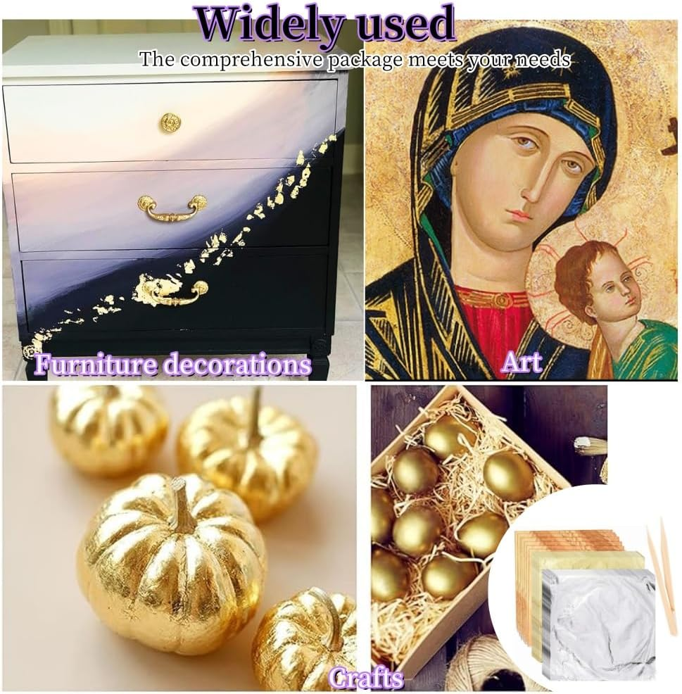 Gold Leaf Sheets for Art, 100 Sheets, Gold/Silver/Rose Gold, with Tweezer for Crafts, Resin, Nails (Rose Gold)