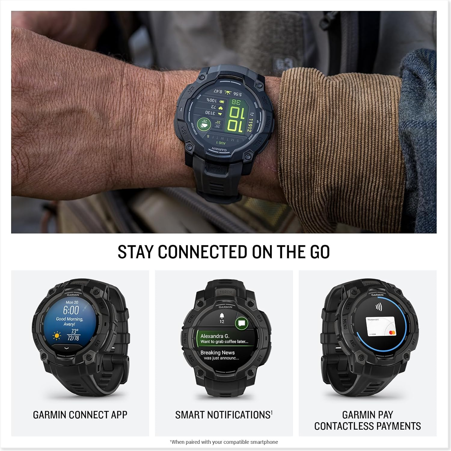 Garmin Instinct 3, 45Mm, AMOLED, Black Bezel with Black Band image number 3