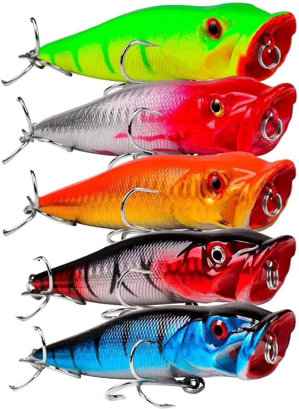 Origlam 5Pcs Floating Topwater Popper Fishing Lure 9Cm, Popper Fishing Lures Treble Hooks Fishing Tackle Accessory, Artificial Surface Fishing Lures for Pike Bass Salmon image number 5