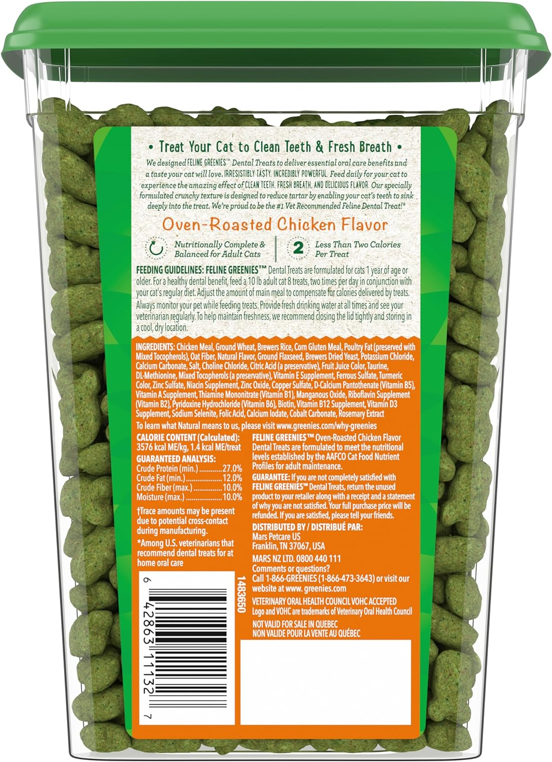Greenies Oven-Roasted Chicken Flavor Dental Feline Cat Treats Tub, 277 G image number 3