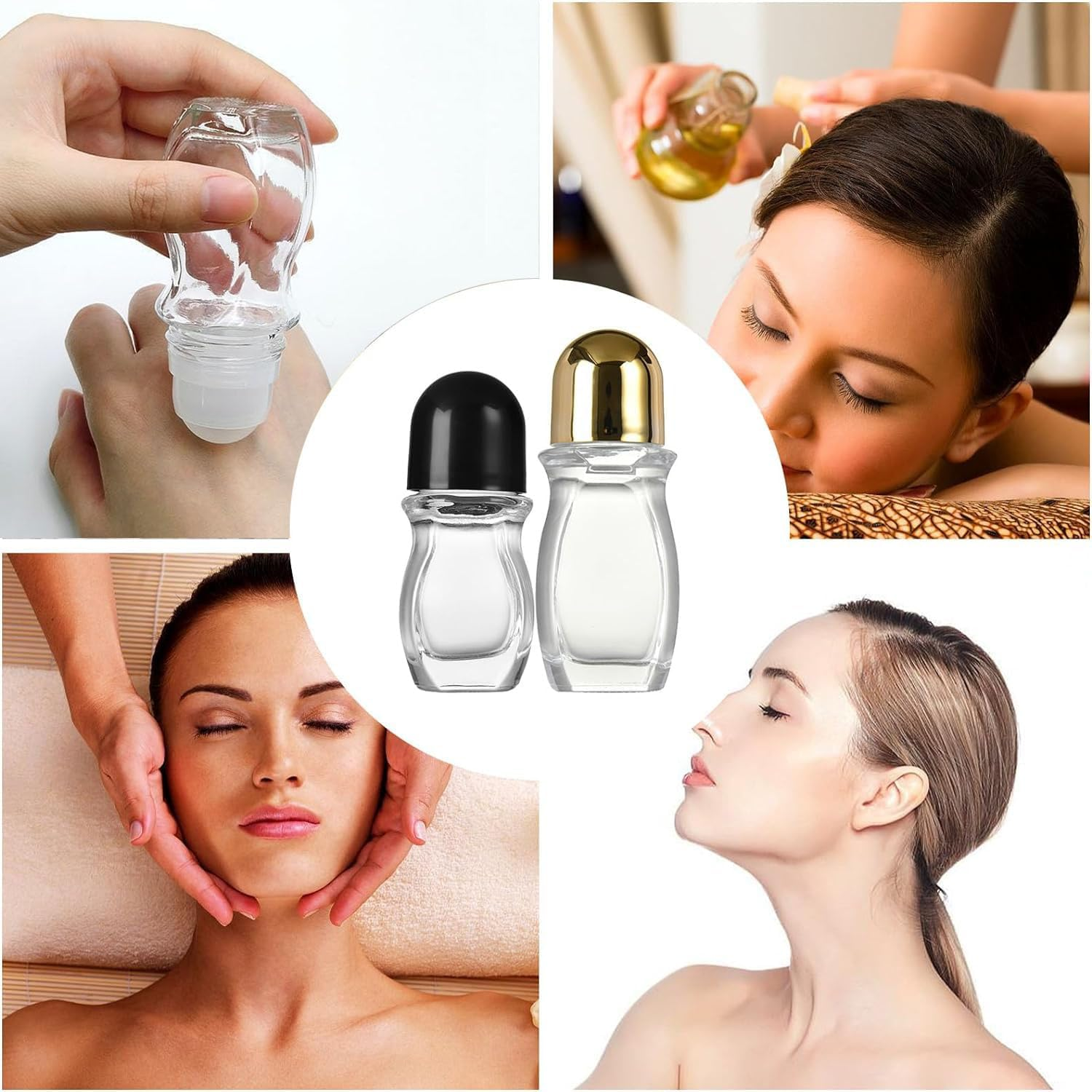 Taicols Glass Roller Bottles, 5 Pcs Empty Clear Glass Roll-On Bottles with Roller Ball, Deodorant Essential Oils Roller Vial Jars/Bottles, Essential Oil Roller Bottles (Gold(50Ml)) - Black(30Ml) image number 7