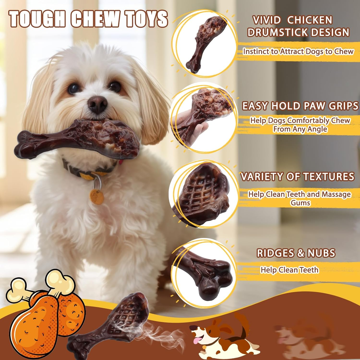 Dog Chew Toys for Aggressive Chewers, Indestructible Dog Toy for for Medium/Large Breed, Tough Nylon Teething Bone Toy to Keep Them Busy,Bacon and Real Beef Flavor (Beef+Bacon Flavor, 2 Pack) image number 3