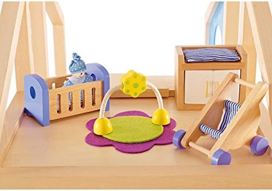Hape Baby Nursery Dollhouse Furniture Set - Miniature Baby Room with Crib and Accessories - Kids Pretend Play Doll House Collection image number 6