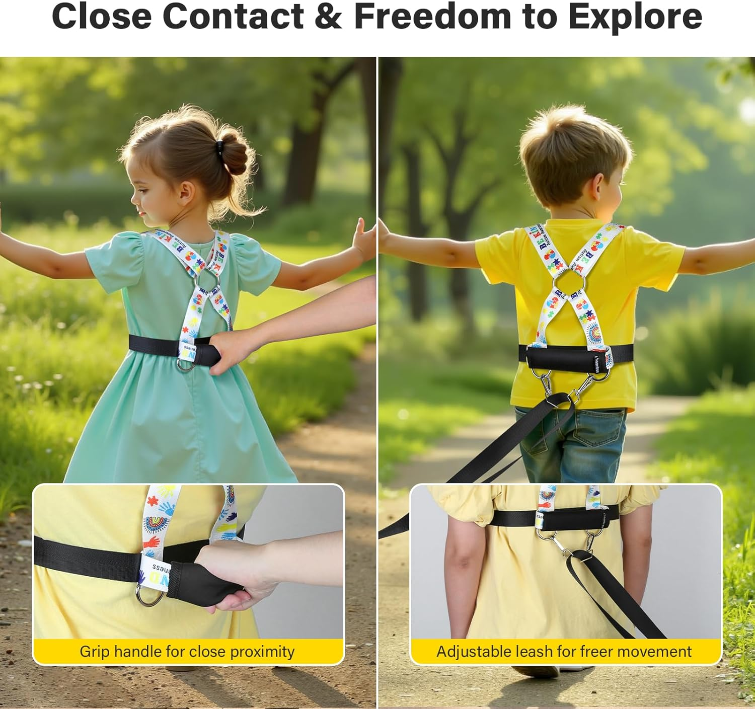 HOOMTREE Safety Walking Harness and Leash for Autism & Special Needs Kids Ages 3-6 with Easy-Adjust Tether + Emergency Grab Handle for Wandering Prevention & Calm Outdoor Adventures image number 1