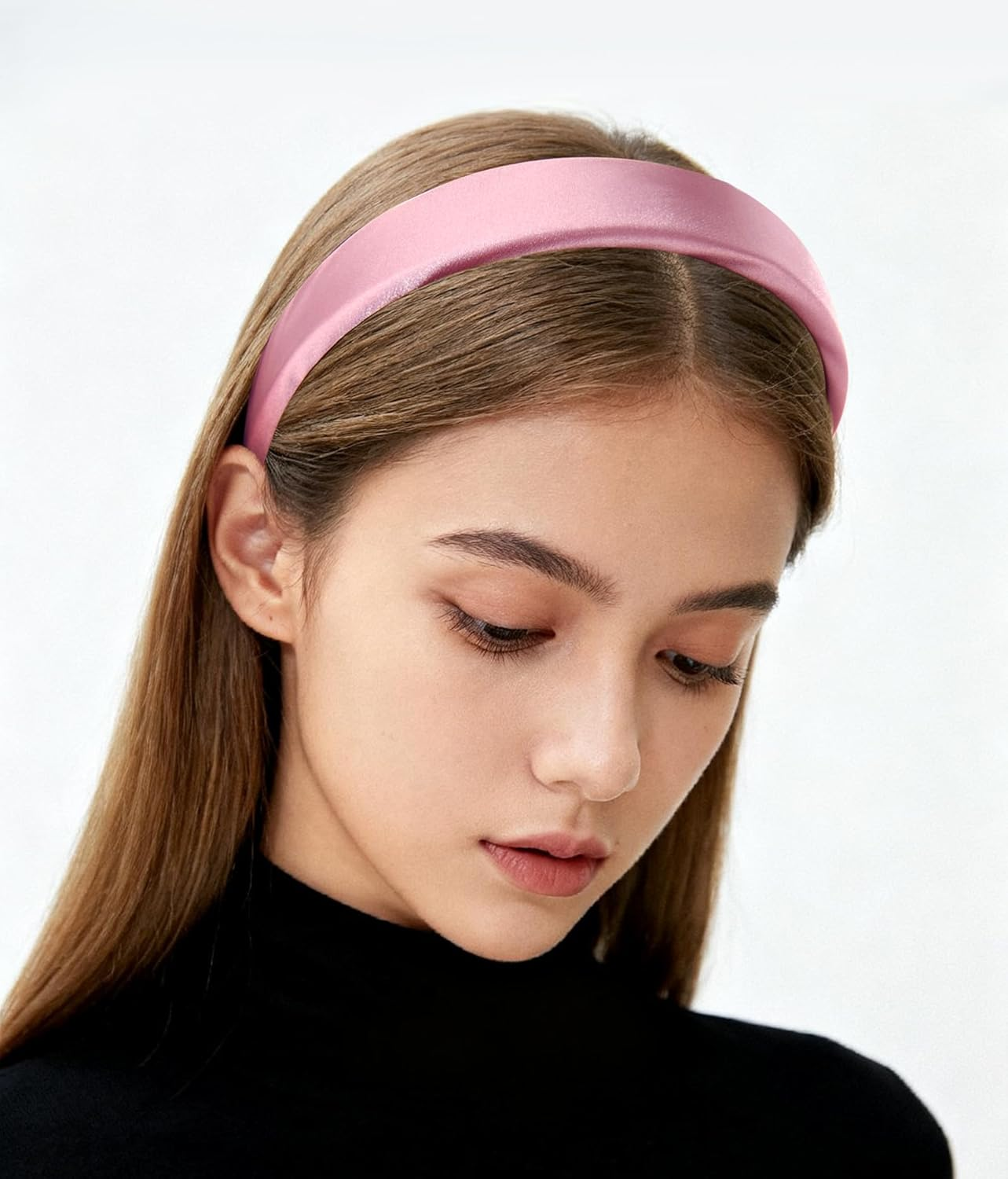 Axy Headband with Fabric Padded Candy Colours and Satin Covered - Beautiful Headband Hair Accessories Hair Band HRK7A (Dusky Pink) - Black image number 6