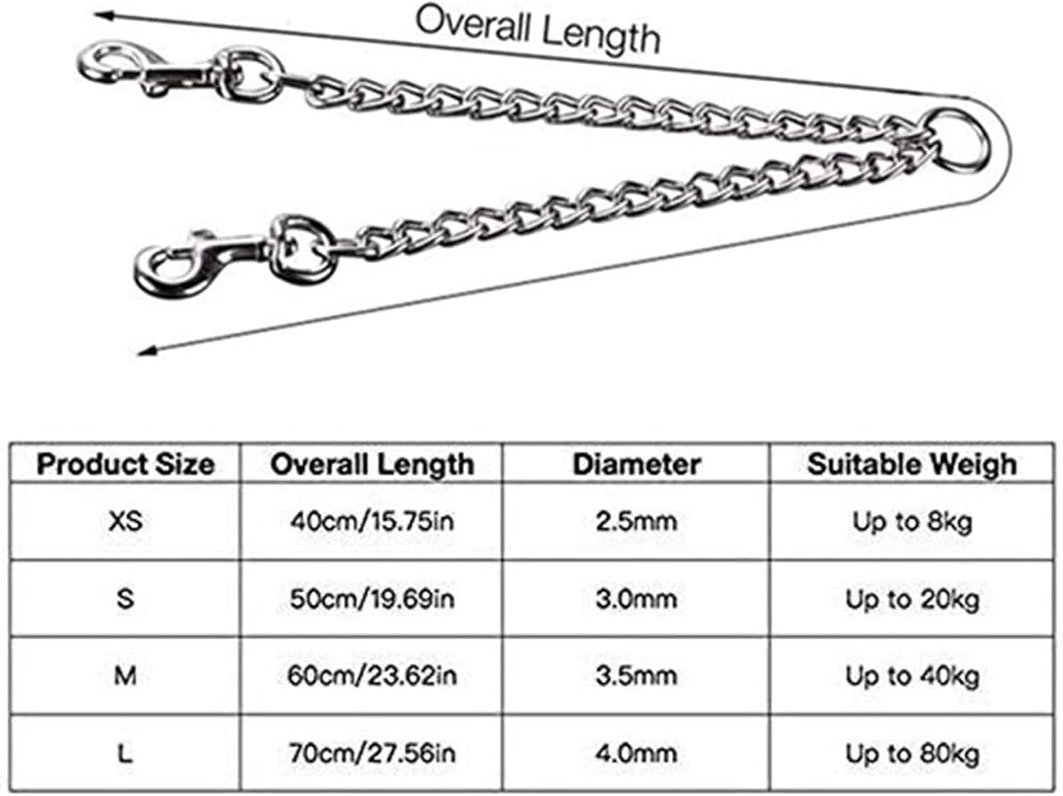 Metal Double Dog Leash 2 Way No Tangle Coupler Double Pet Dog Lead Leashes Twin Large Medium Small Dogs (L-4.0Mm*70Cm) image number 4