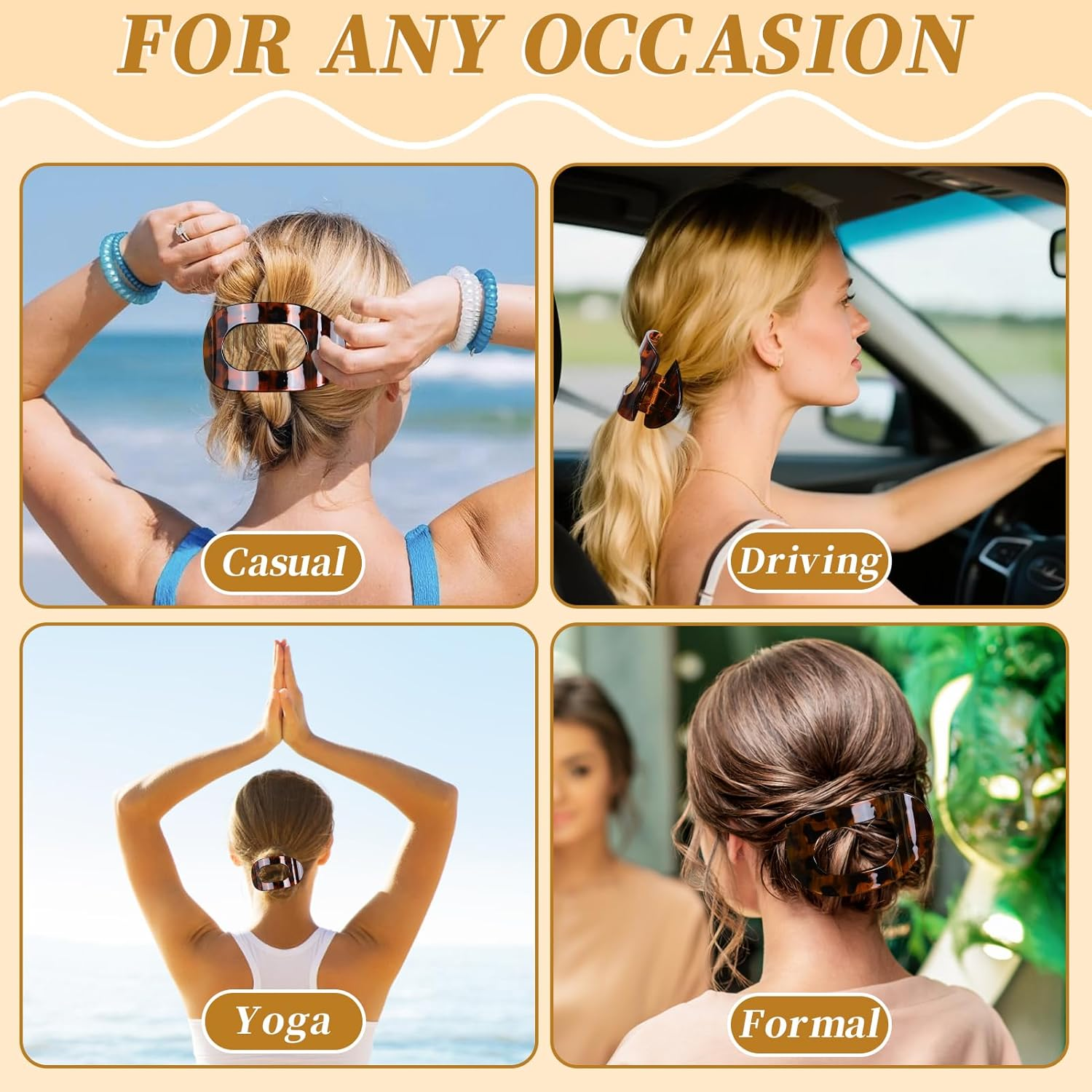 Moerstar Pack of 6 Women'S Hair Clips, Large Simple Elegant Non-Slip Flat Claw Clip Strong Hold Hair Clips for Thick Thin Fine Hair Women Girls (Style 3)