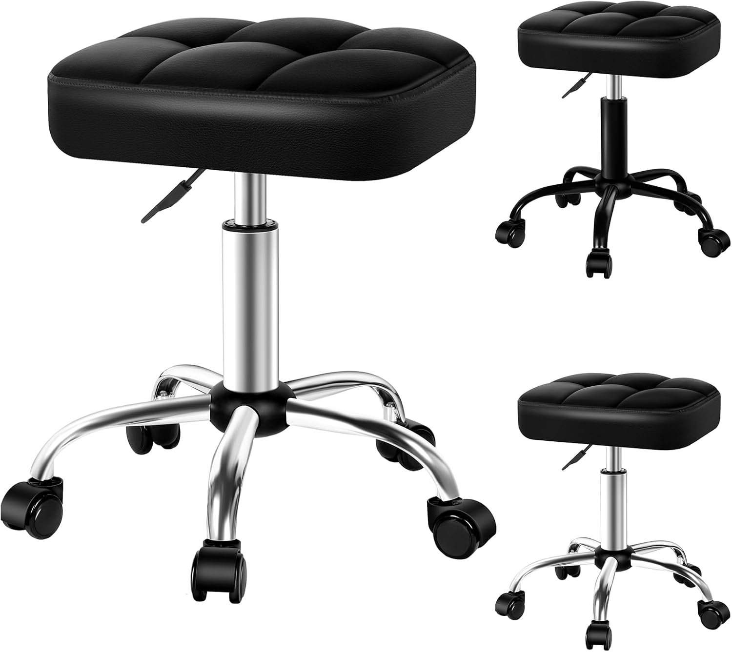 ALFORDSON Salon Stool with PU Leather Upholstery, Adjustable Drafting Rolling Stools in 49-64.5Cm Height, Swivel Spa Chair with Rolling Wheels Hair Barber for Massage Table(Tufan Black)