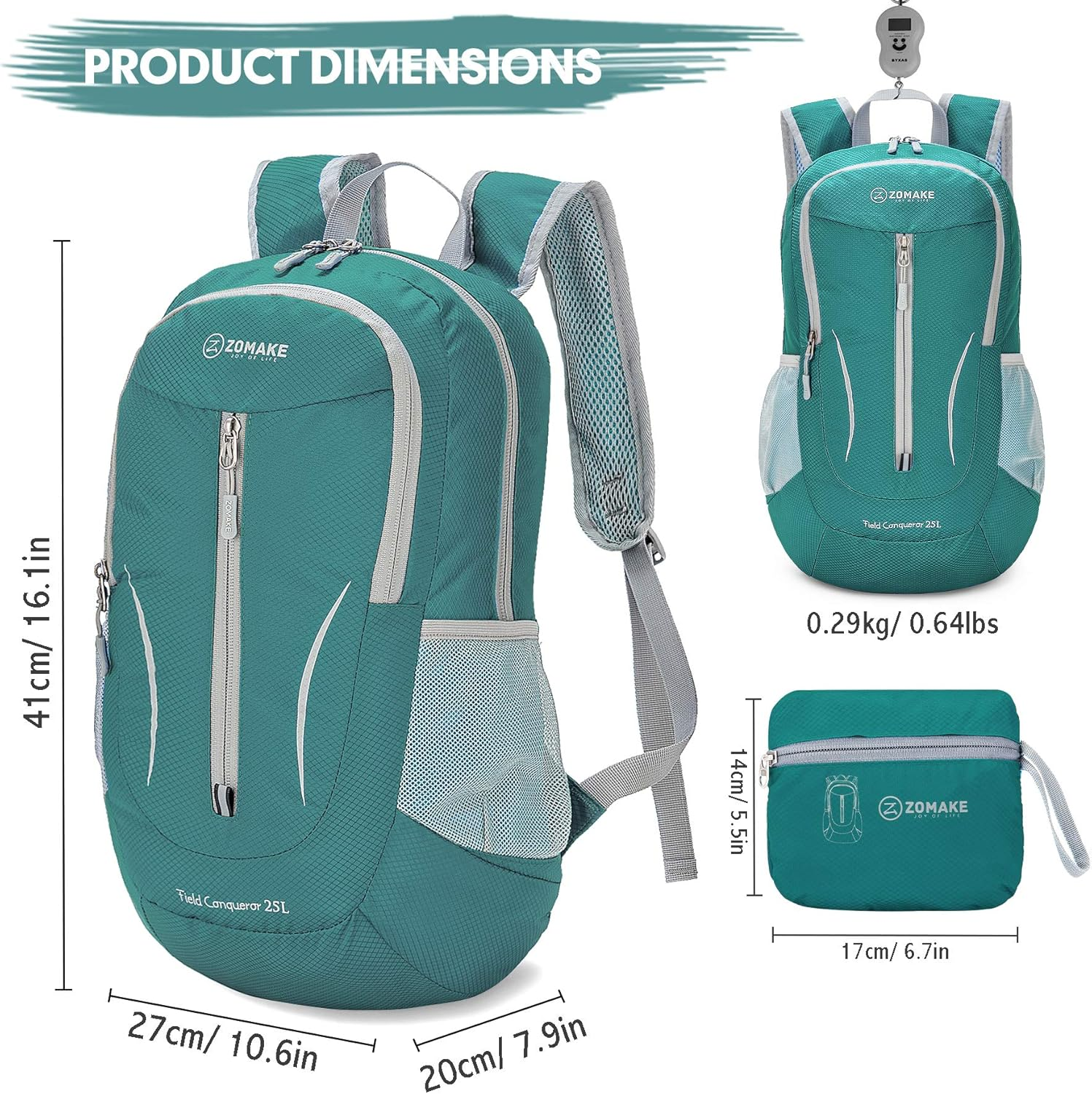 ZOMAKE Foldable Backpack - 25L Lightweight Folding Packs, Packable Hiking Daypack for Travel Outdoor Camping image number 4