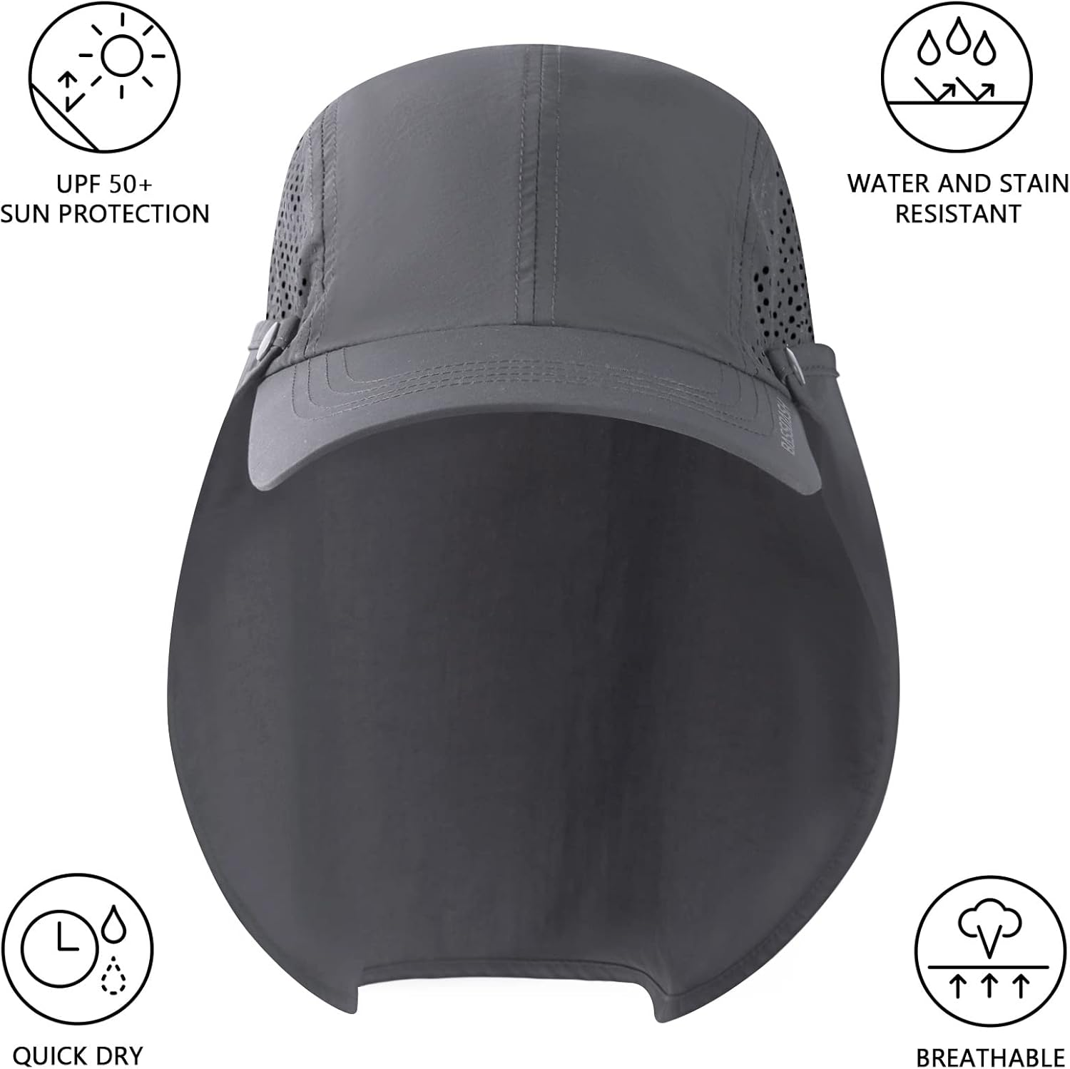 BASSDASH UPF 50+ Foldable Fishing Hat Baseball Cap with Removable Neck Flap Portable for Men Women Golf Hiking image number 5