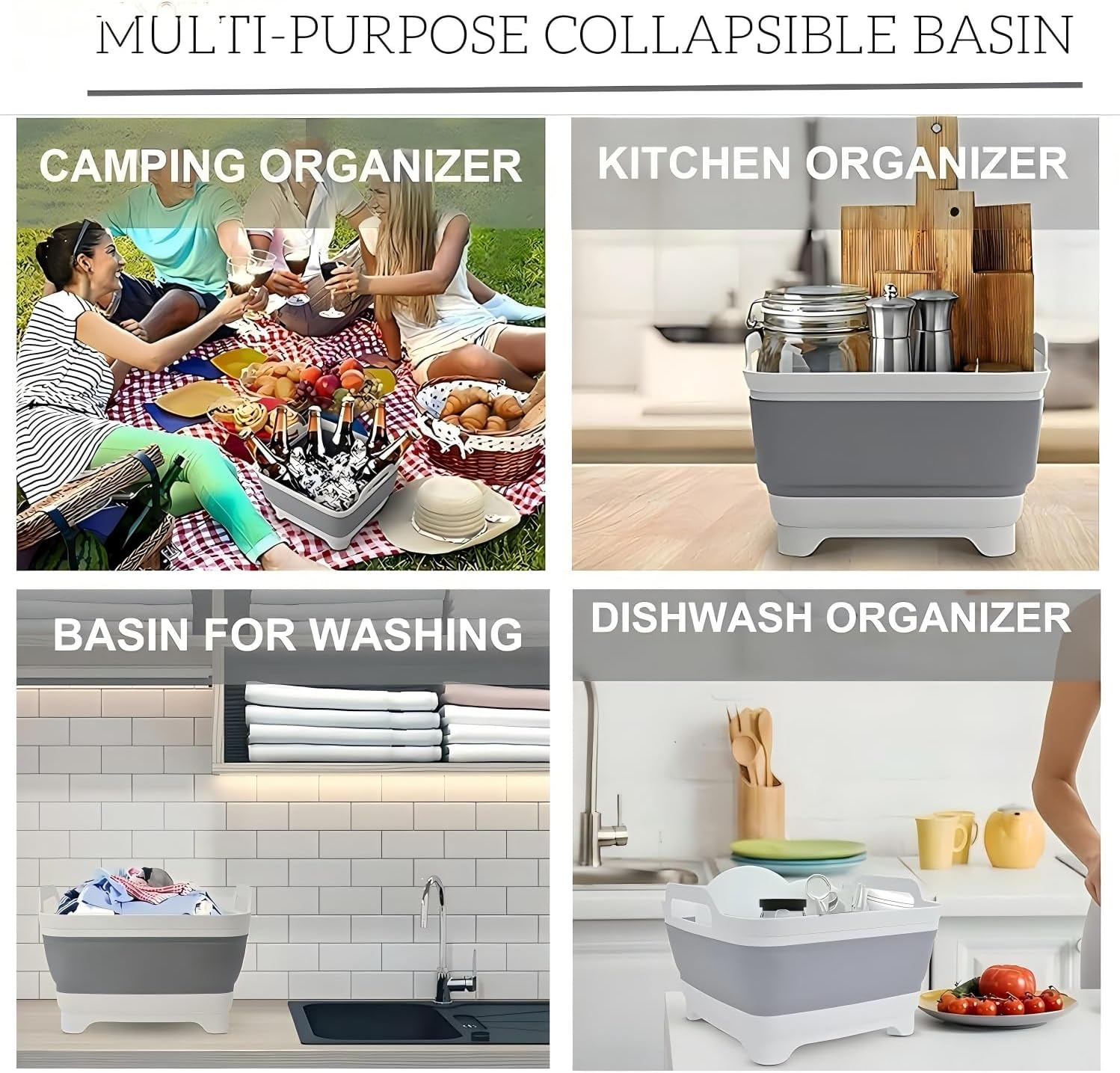 Collapsible Wash Basin 9L, Foldable Dish Tub with Drain Plug, Portable Collapsible Dish Basin, Camping Sink for Washing Dishes, Laundry & Kitchen Use (Navy Blue) image number 4