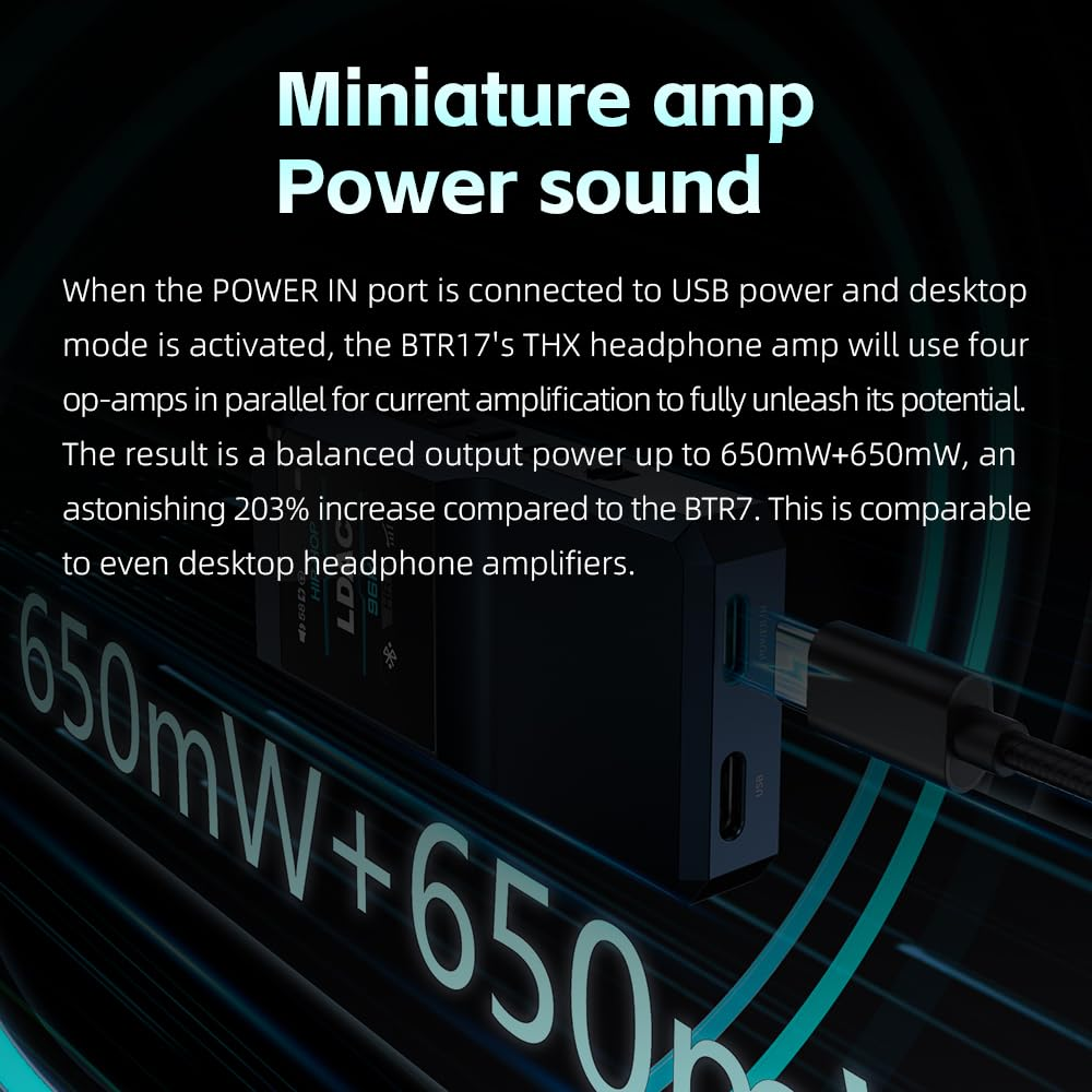 Fiio BTR17 Bluetooth 5.4 USB DAC AMP with LDAC, Aptx Lossless. Dual ES9069Q, 10-Band PEQ, THX AAA 78+Amps 3.5Mm Unbalanced & 4.4Mm Balanced (Blue) image number 6