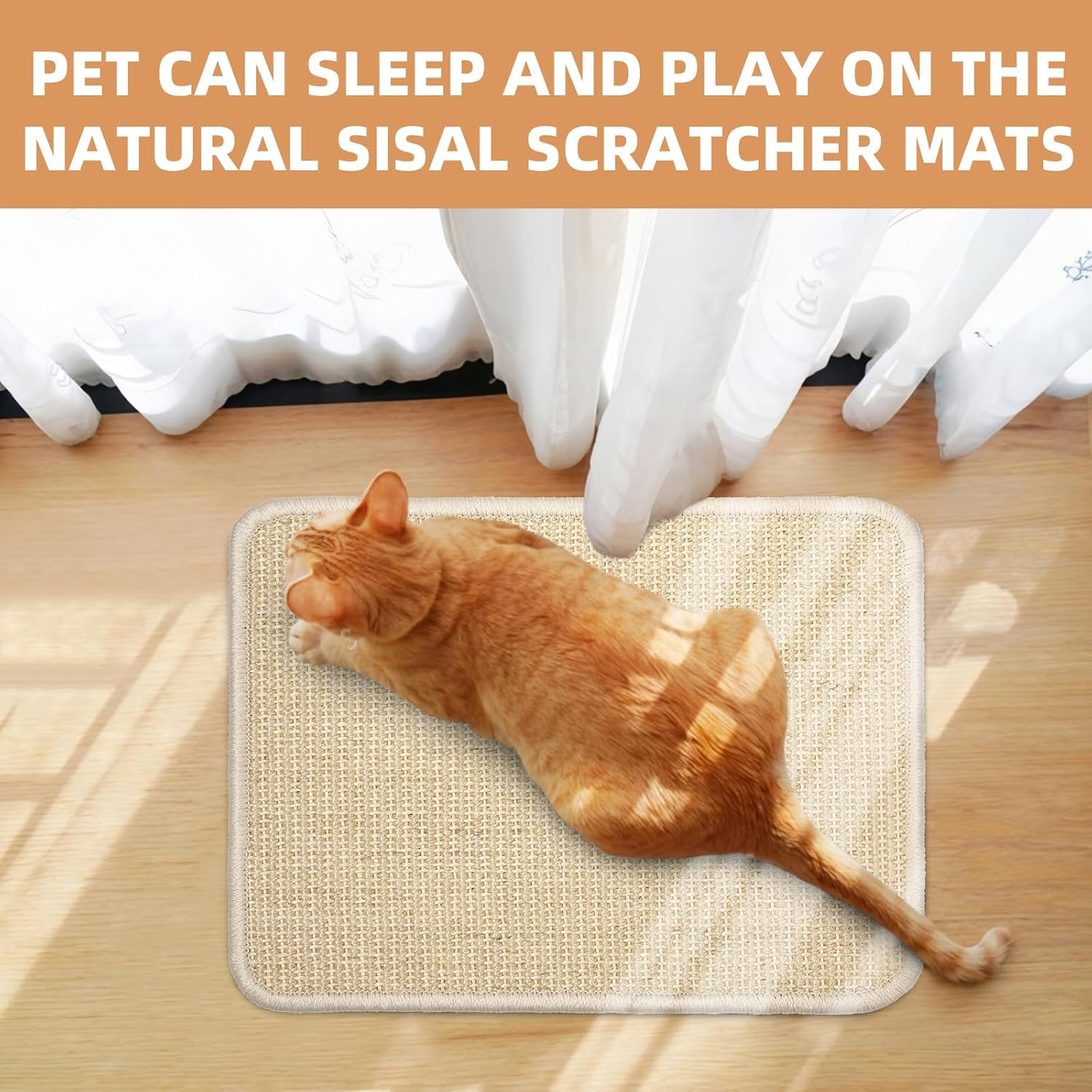 Uotey 2-Piece Sisal Scratching Pad, Natural Sisal Cat & Rabbit Scratcher, Small Animal Scratch Pad Rug, Indoor Horizontal Cat Scratching Mats, Furniture Protector (Beige) image number 2