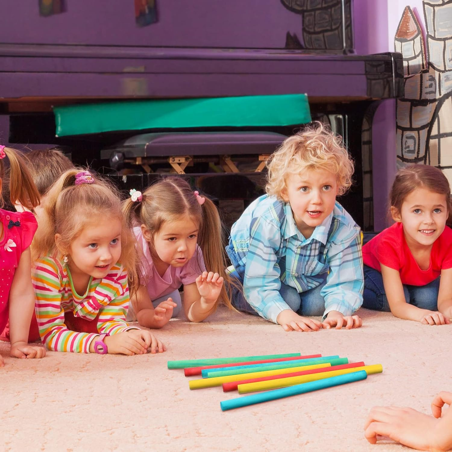 Chunful 24 Pieces Rhythm Sticks Rhythm Music Lummi Sticks Classroom Rhythm Instruments Musical Sticks 4 Colors Wood Sticks for Girls Boys Classroom Play (8 X 1/2 Inch, Red, Green, Yellow, Blue) image number 5