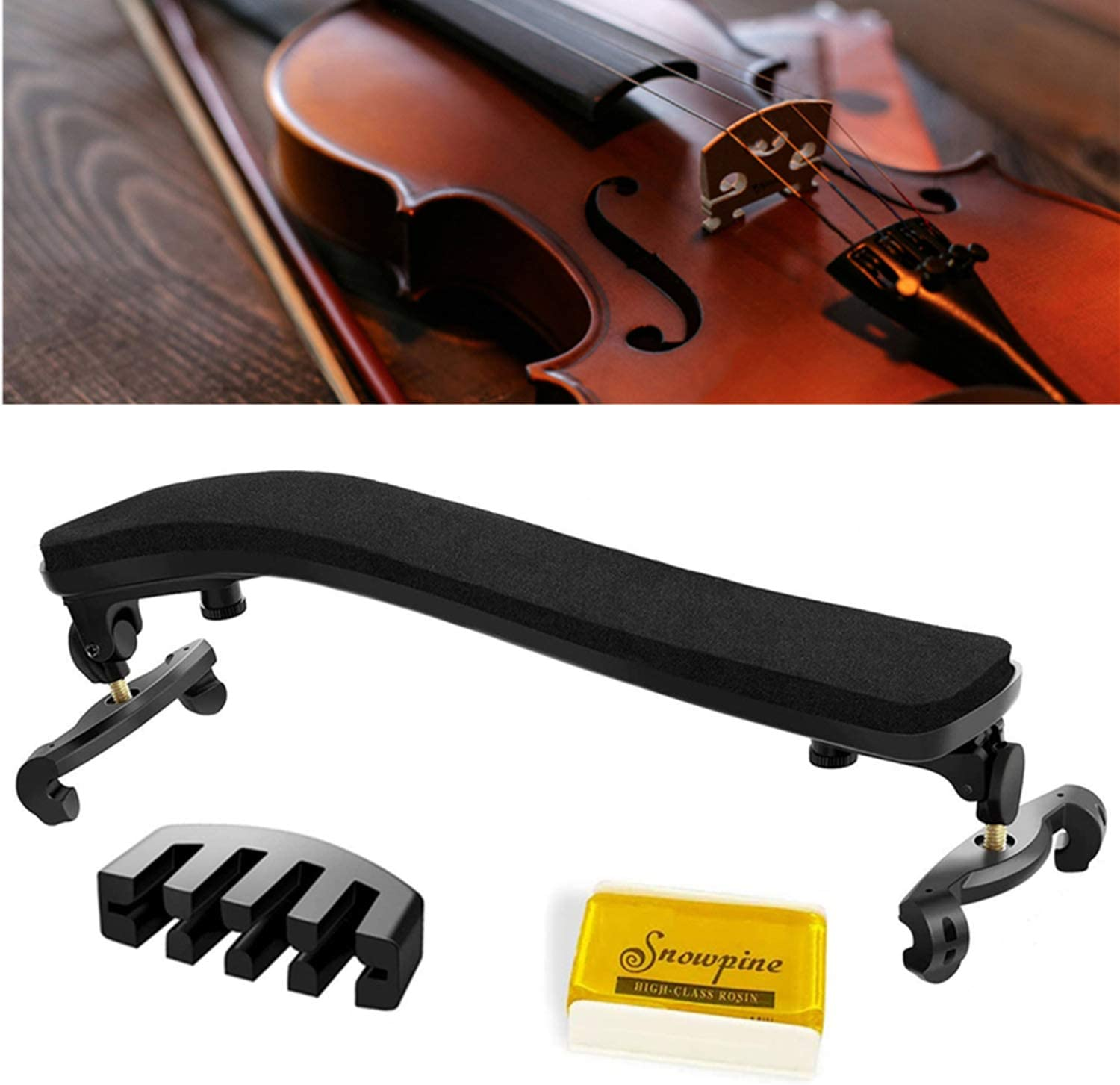 SUEWIO Violin Shoulder Rest for 1/2 Size, [Imitation Wood Grain] Violin Shoulder Rest with Comfortable Foam Pad & Height Adjustable Feet