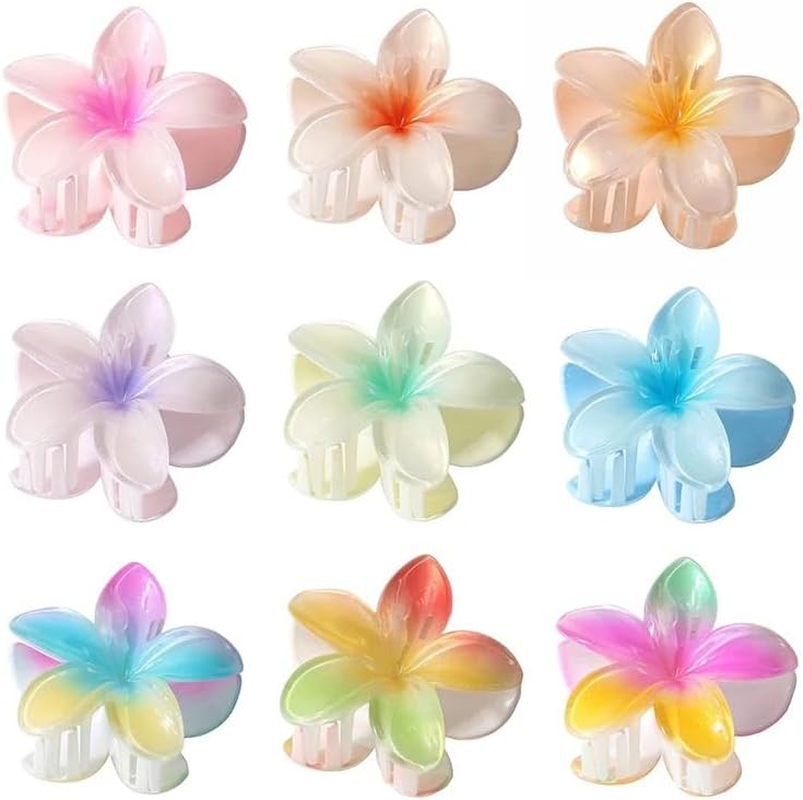 Hair Claw Clips 8Cm New Large Size Pearlescent Sweet Gradient Acrylic Plumeria Flower Hairpin Shark Clip Hairpin Hair Accessory image number 3