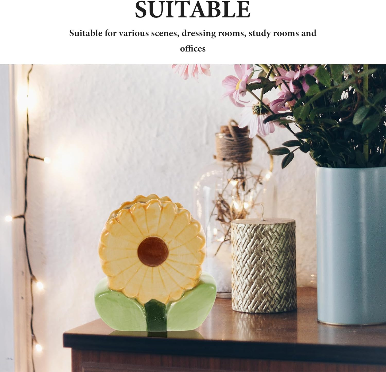 IDEANATEGRATE Aesthetic Pen Holder: Ceramic Flower-Shaped Pencil Organizer - Cute Makeup Brush Holder - Decorative Pencil Cup for Desk Office Vanity Home Decor image number 4